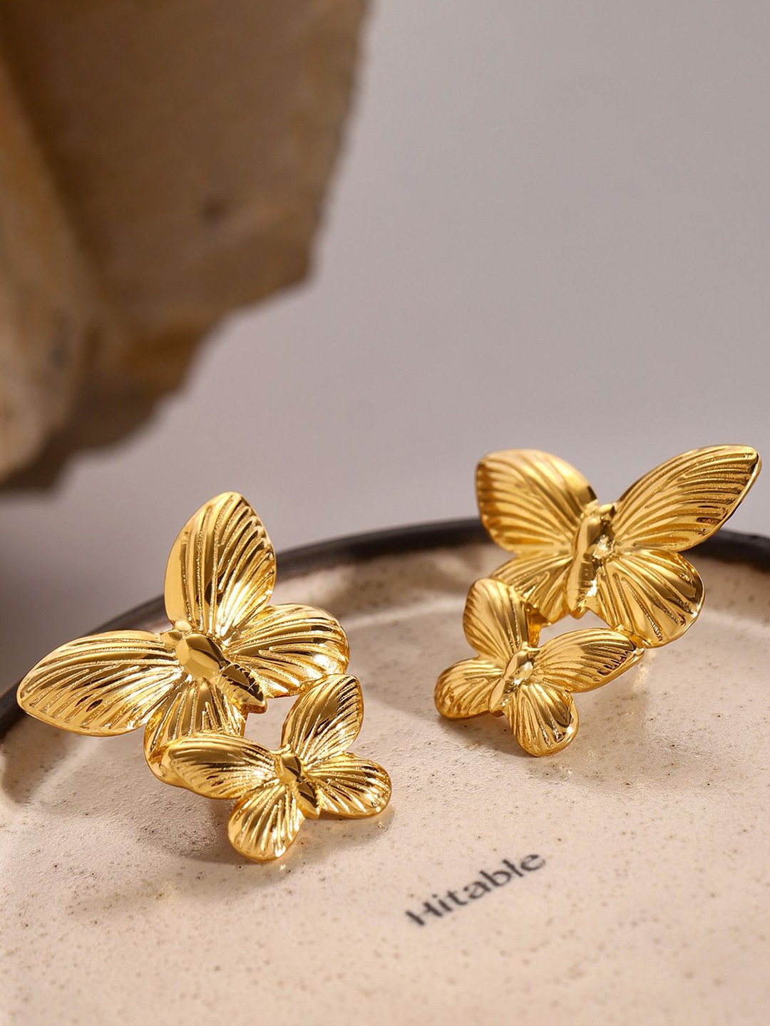 

MEENAZ Stainless Steel Gold-Plated Butterfly Shaped Anti Tarnish Drop Earrings