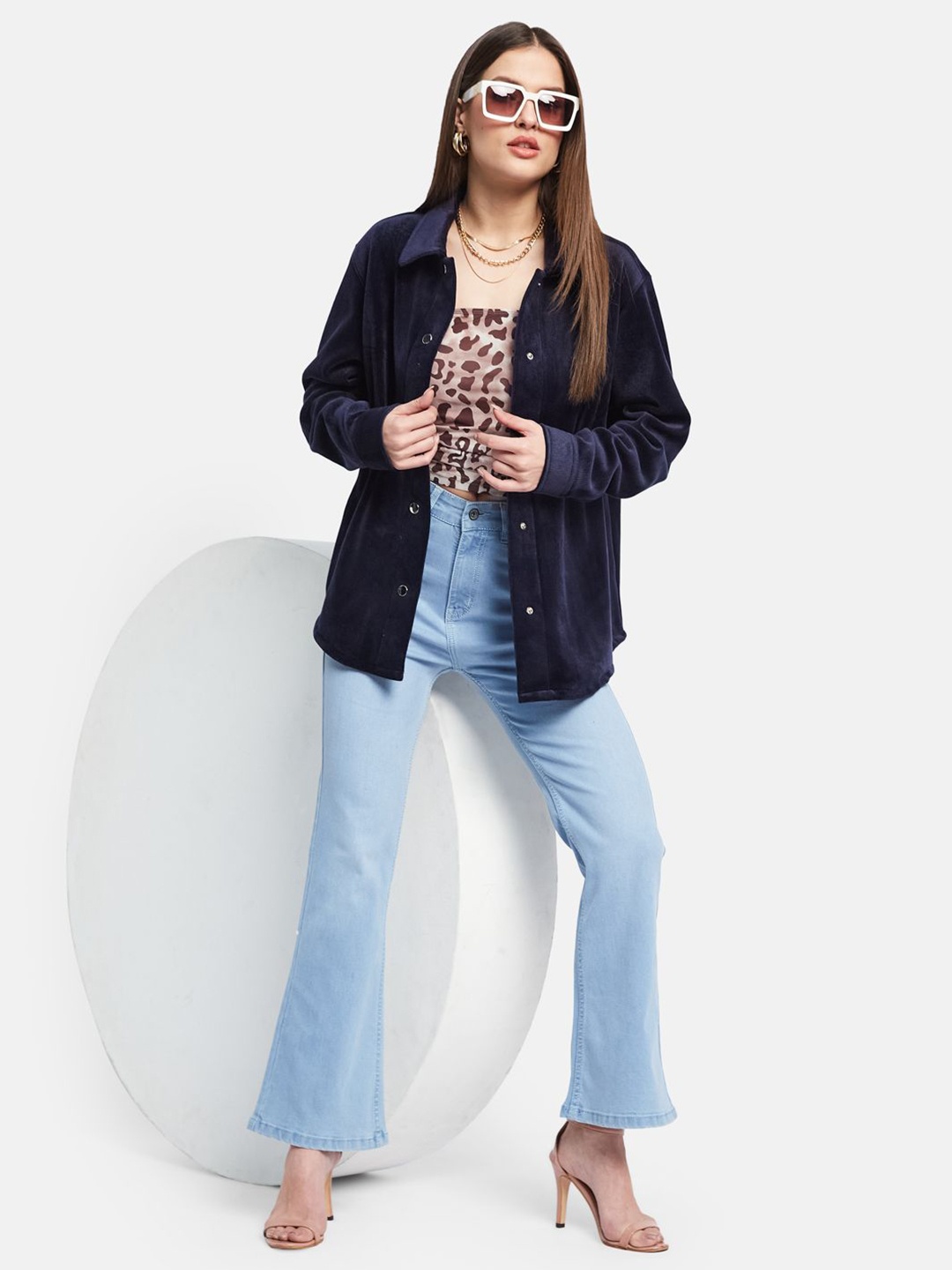 

METTLE Women Relaxed Fit Spread Collar Solid Casual Shirt, Navy blue