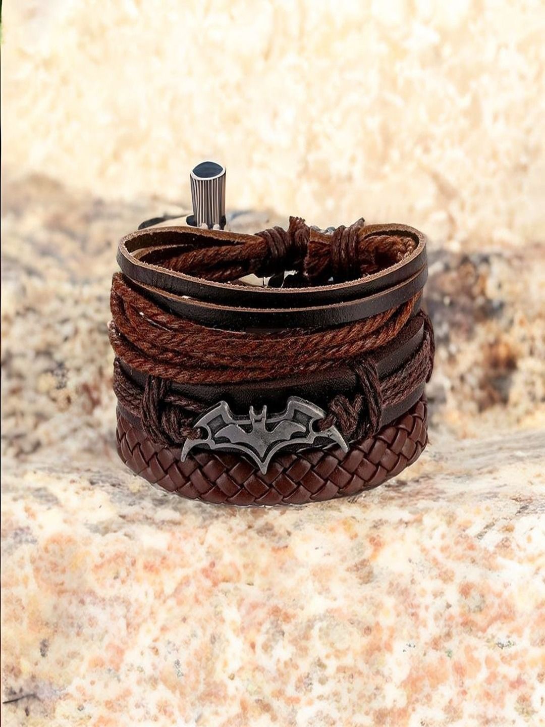 

The Roadster Men Multilayered Wraparound Batman Bracelet, Brown