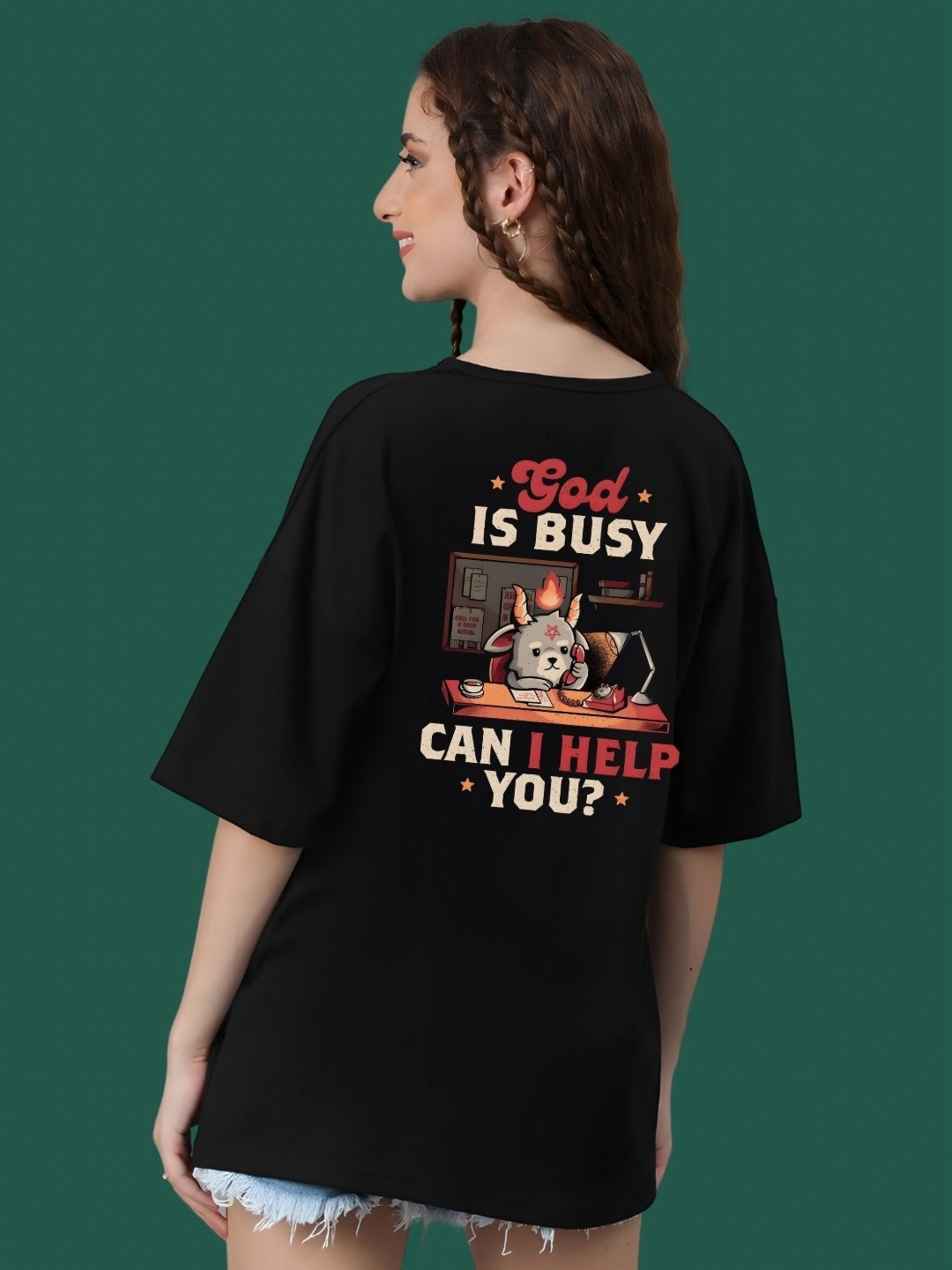 

DressBerry Women Graphic Printed Round Neck Cotton Oversized T-shirt, Black