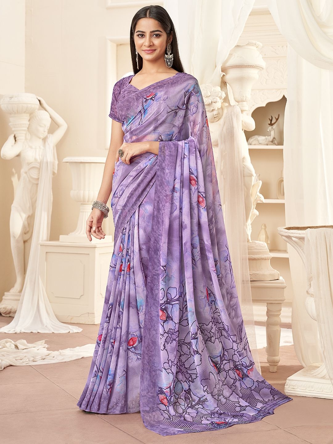 

LeeliPeeri Designer Women Floral Printed Saree, Lavender