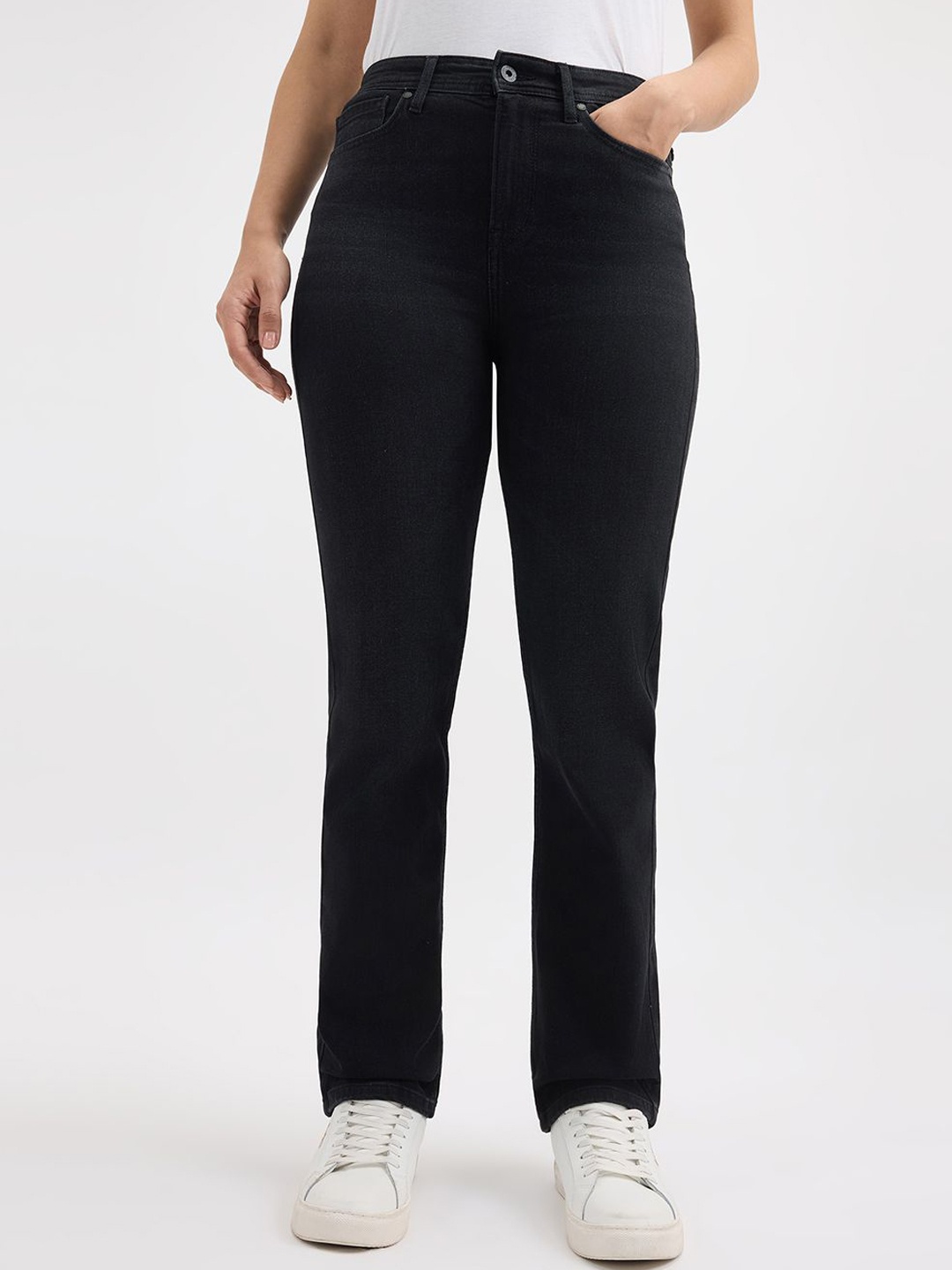 

Pepe Jeans Women Straight Fit High-Rise Stretchable Jeans, Black