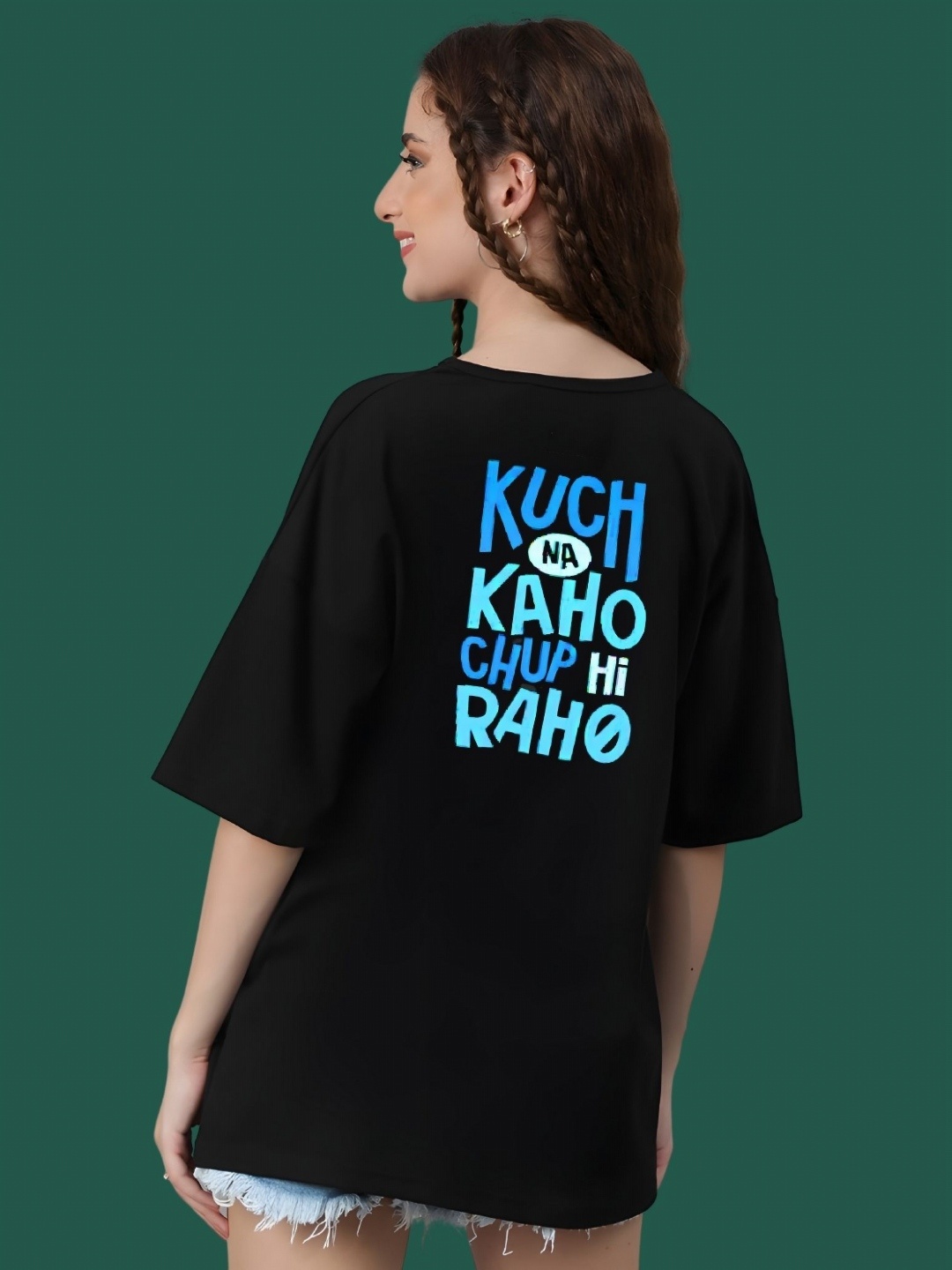 

DressBerry Women Typography Printed Round Neck Cotton Oversized T-shirt, Black