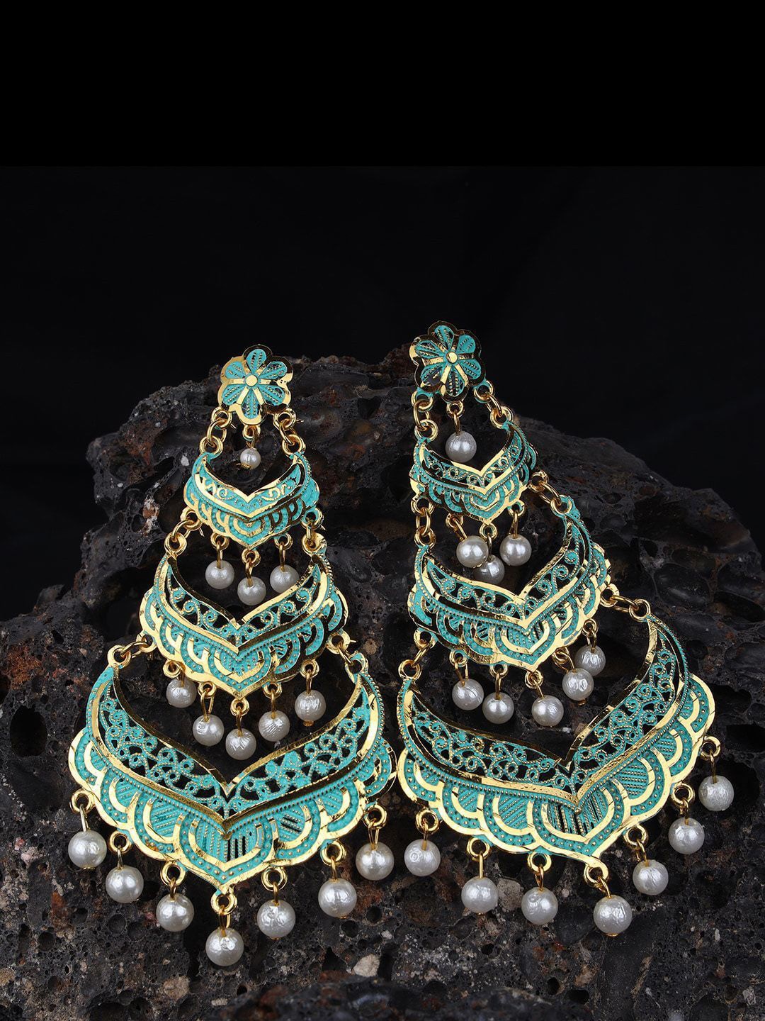 

Anouk Gold Plated Leaf Shaped Drop Earrings, Sea green
