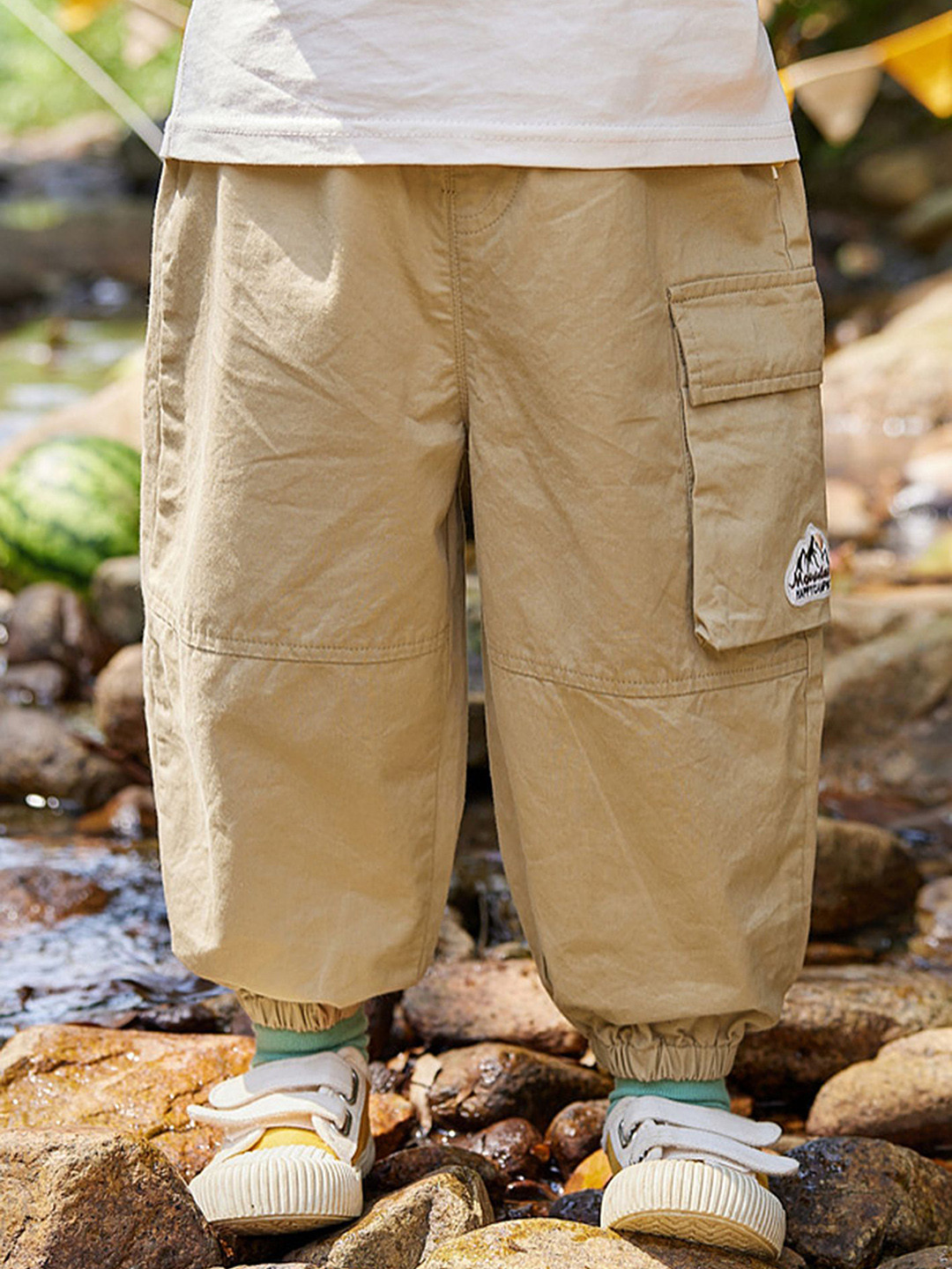 

LULU & SKY Boys Cotton Loose Fit High-Rise Trousers, Khaki