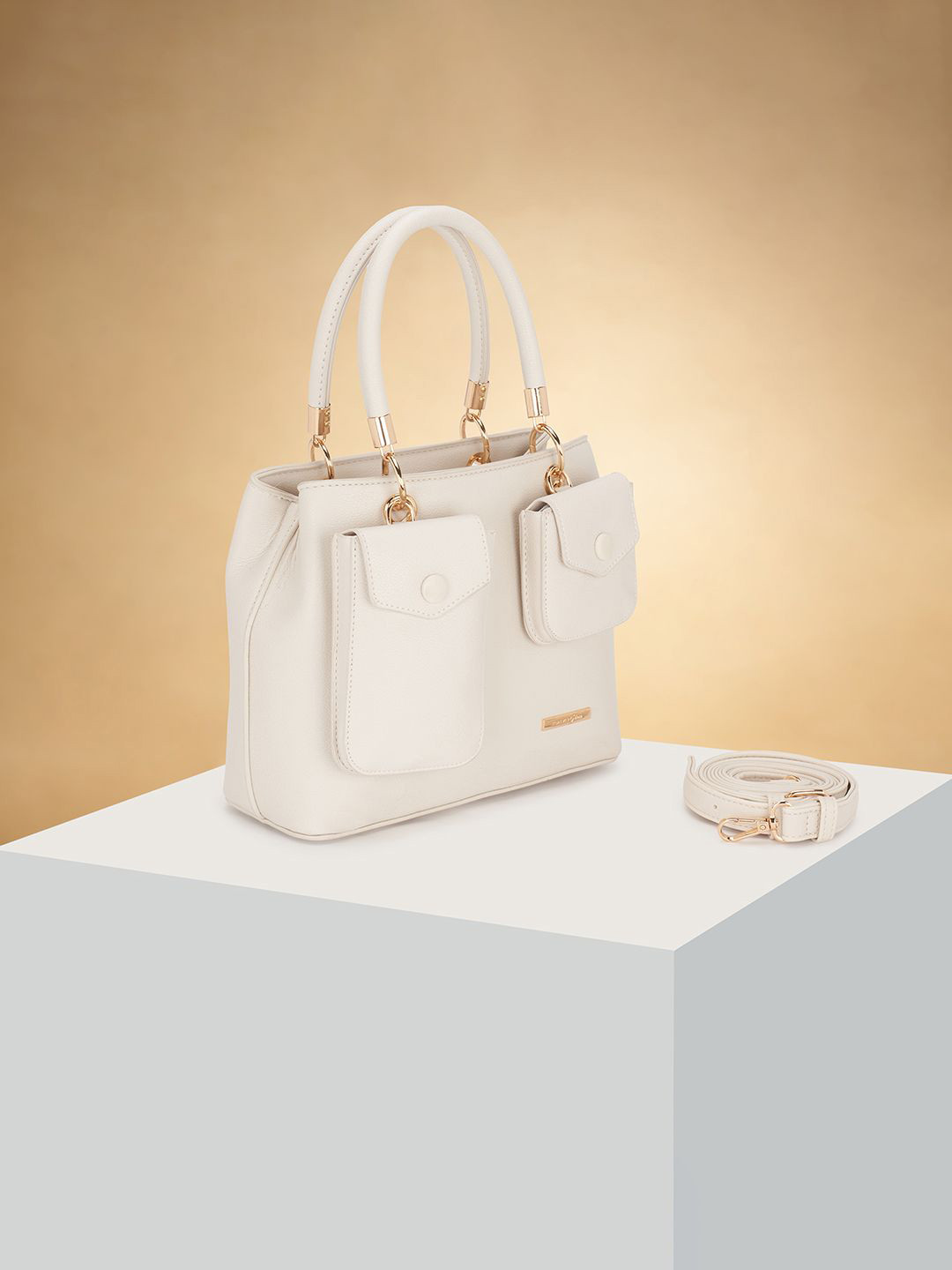 

Forever Glam by Pantaloons Women Textured Structured Handheld Bag, Off white