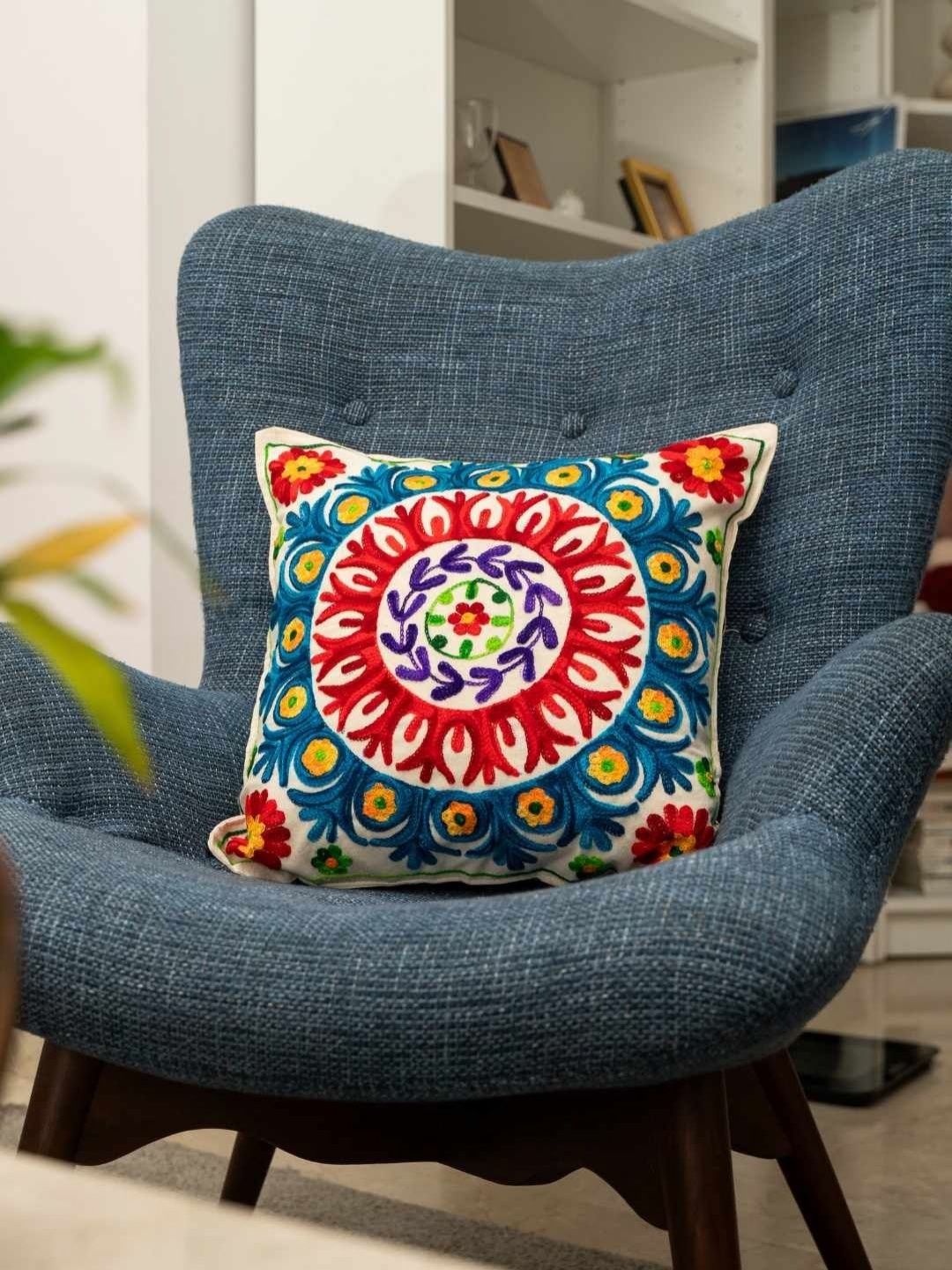 

Atrangi Studio 2 Pieces Ethnic Motifs Patchwork Square Cushion Covers, White