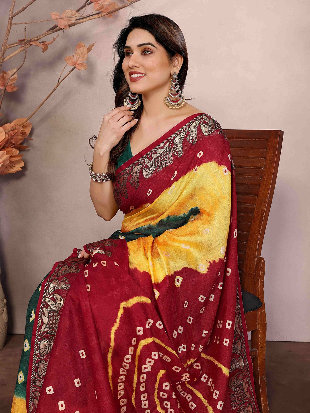 

Bandhanivilla Bandhani Printed Saree, Green
