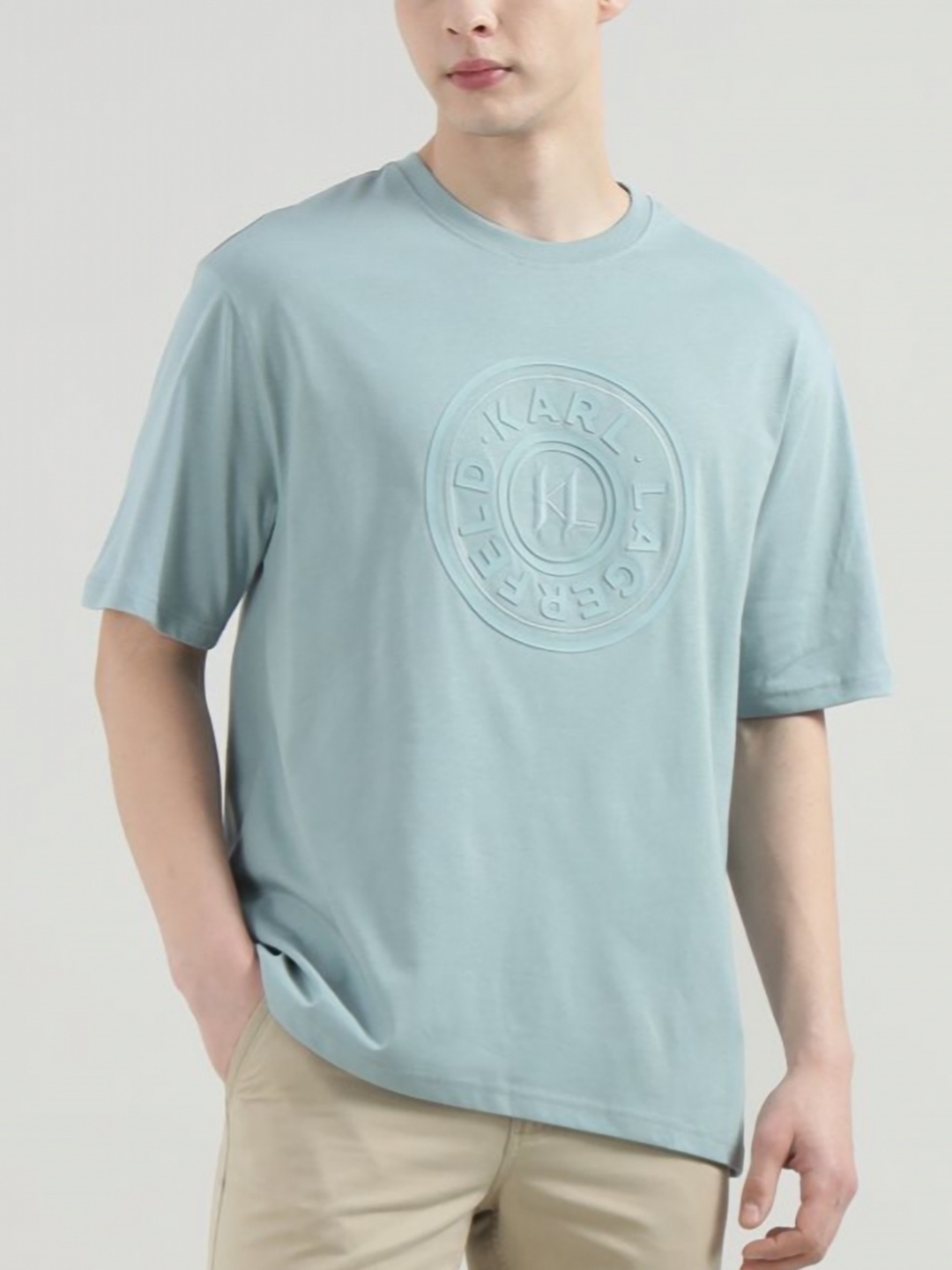 

Karl Lagerfeld Men Typography Printed Round Neck Cotton T-shirt, Sea green