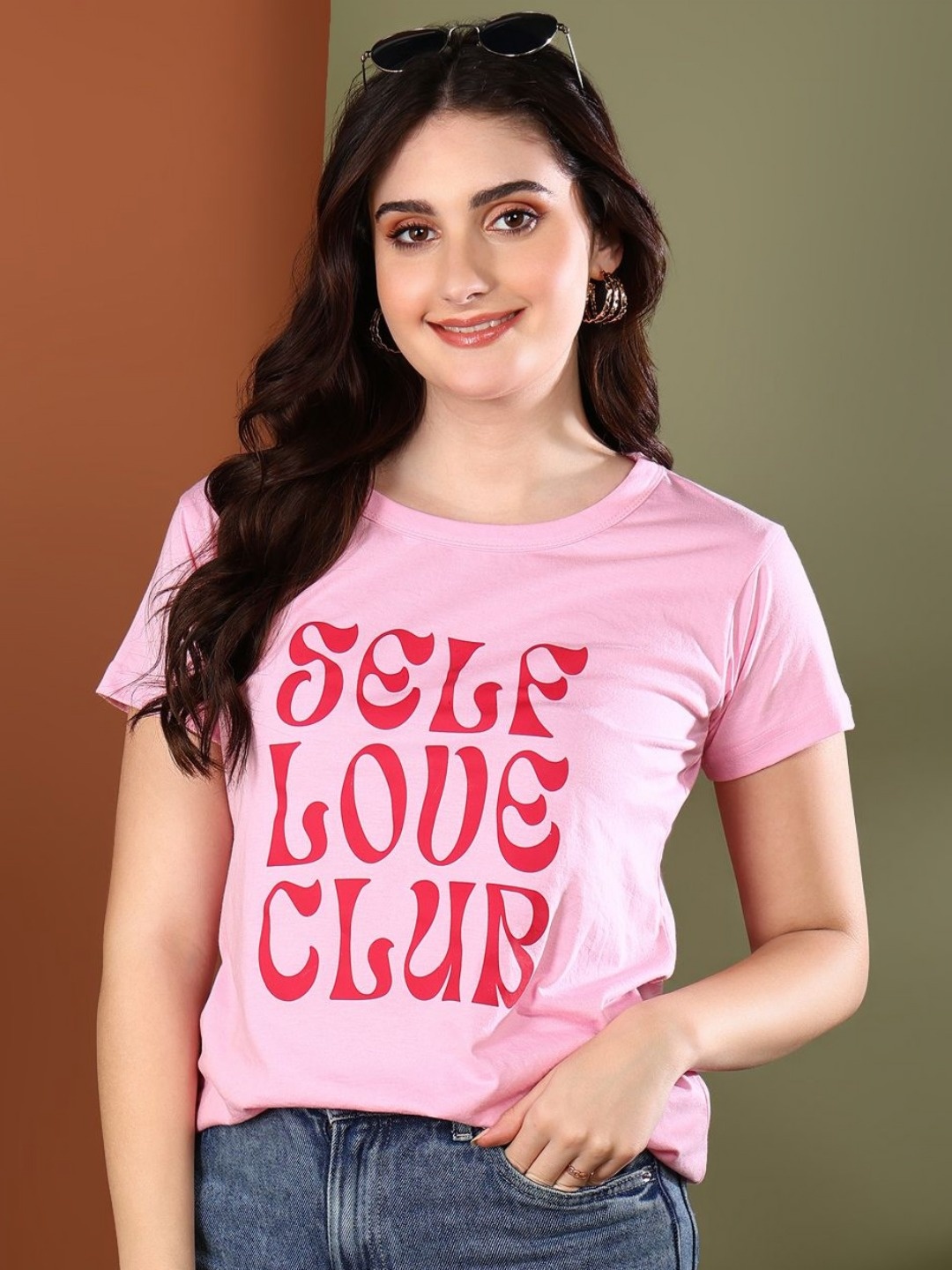 

Funday Fashion Women Typography Printed Round Neck Cotton T-shirt, Pink