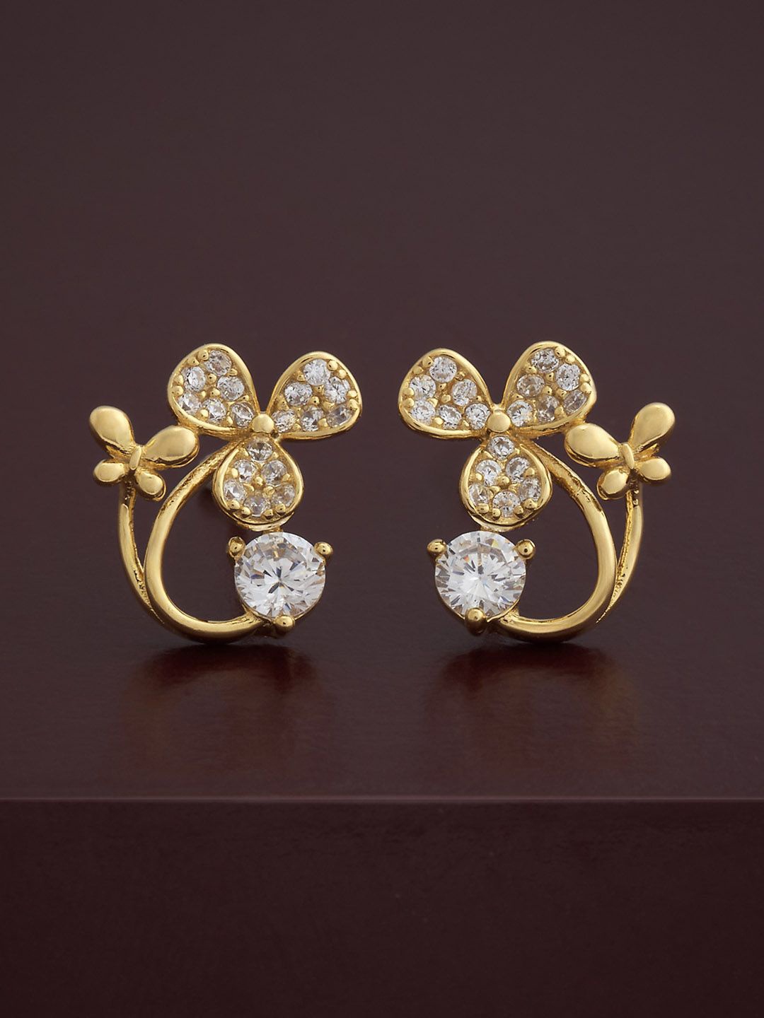 

Kushal's Fashion Jewellery 92.5 Silver Gold-Plated Zircon Studded Studs Earrings