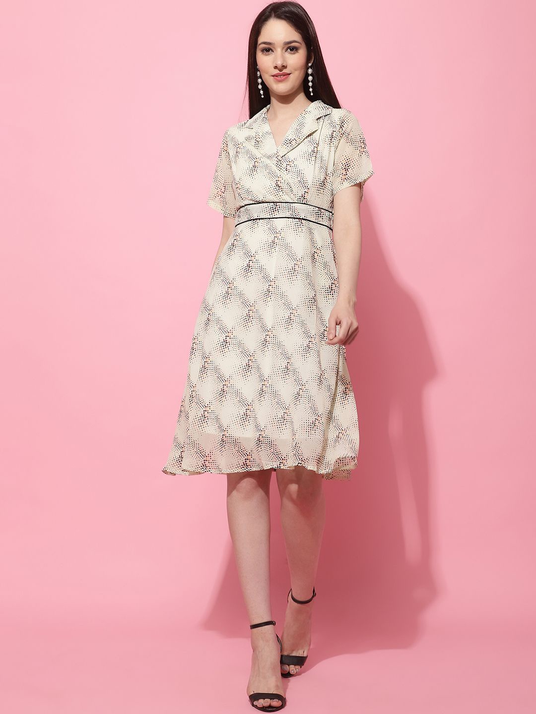 

JAKANARY Women Ethnic Motifs Printed Fit & Flare Knee Length Dress, Off white