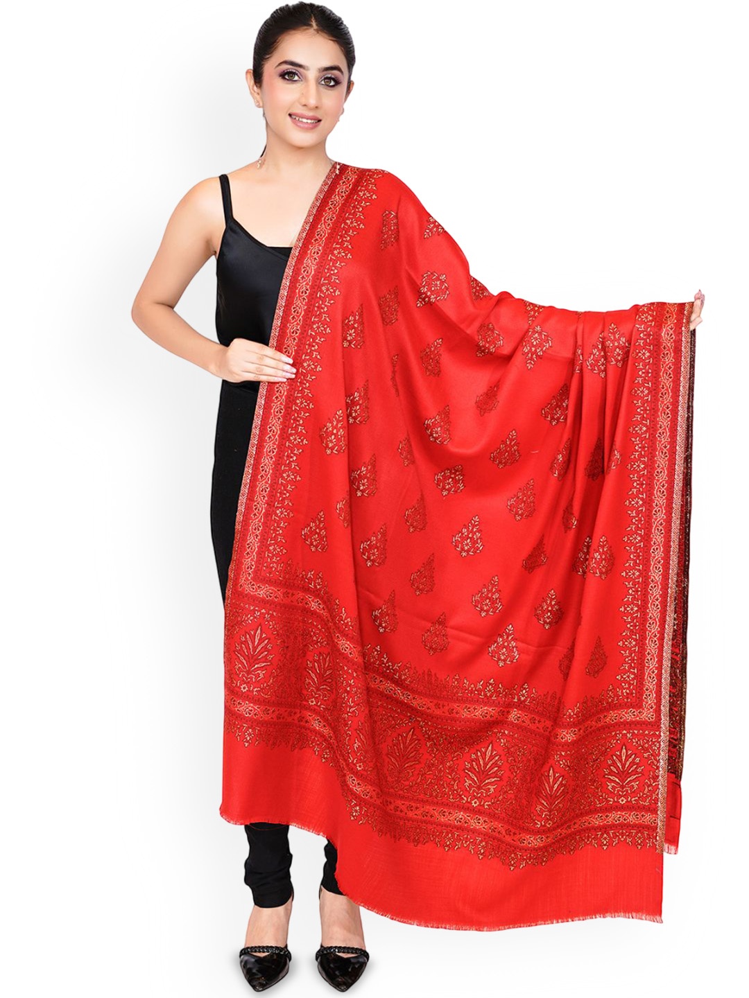 

PASHMAL INDIA PRIVATE LIMITED Ethnic Motifs Woven Design Woollen Shawl, Red
