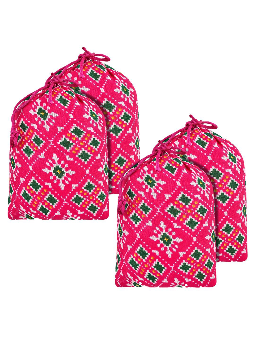 

Kuber Industries Pack of 4 Patola Printed Silk Potli Bags, Pink