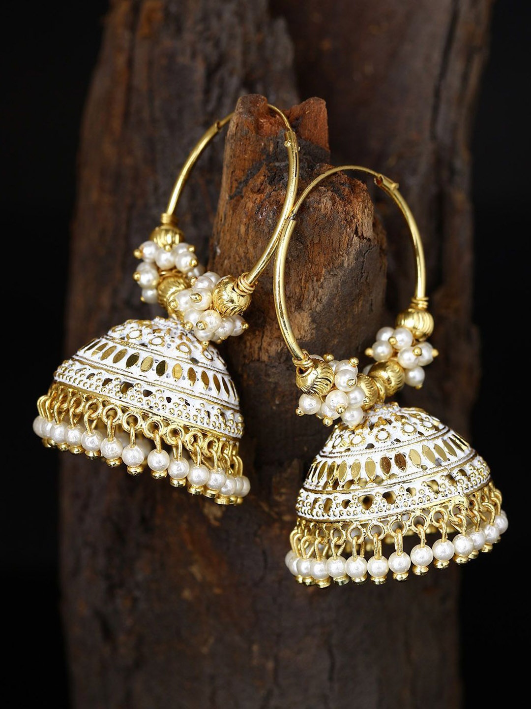 

Anouk Gold Plated Dome Shaped Jhumkas Earrings, White
