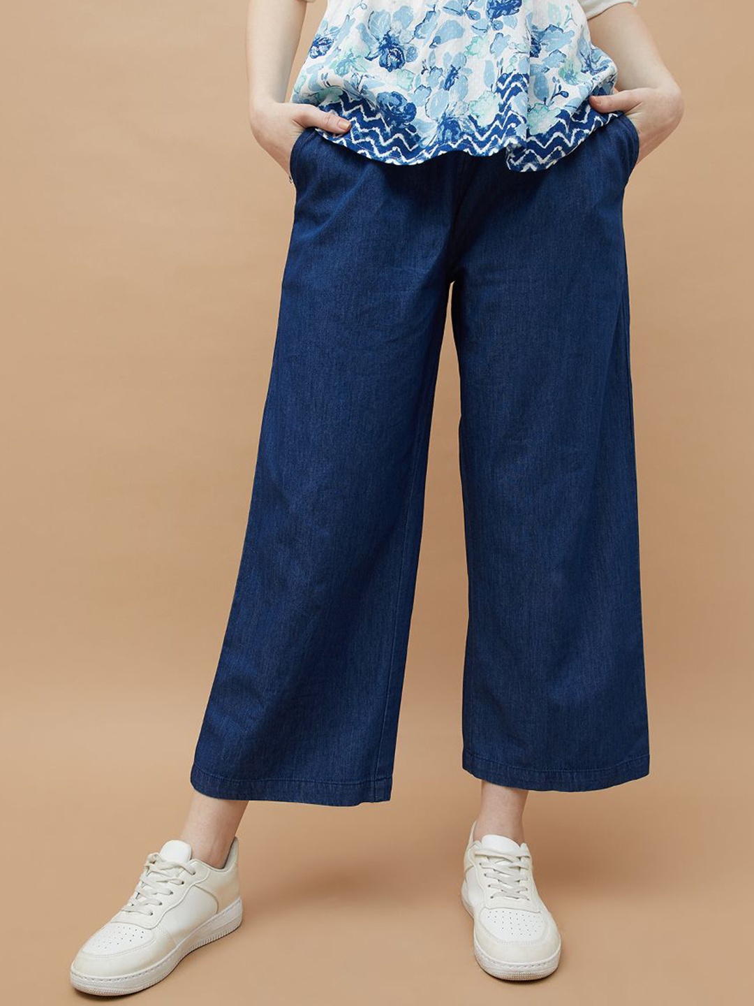 

Colour Me by Melange Women Regular Fit Parallel Trousers, Blue