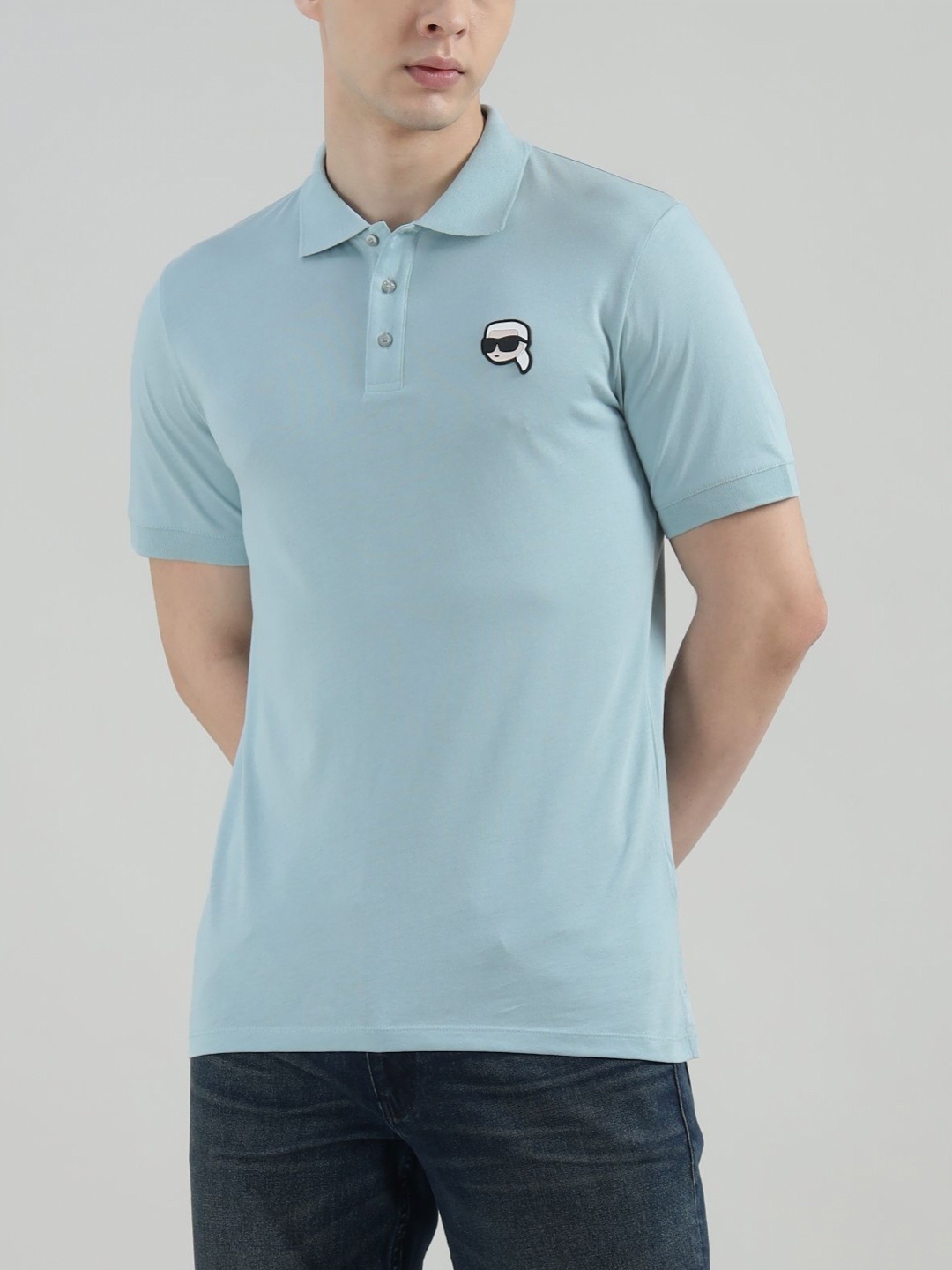 

Karl Lagerfeld Men Solid Polo Collar Cotton T-shirt, Blue