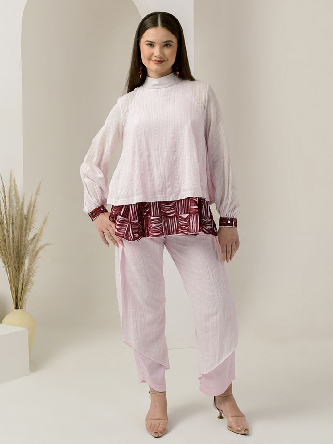 

First Resort by Ramola Bachchan Linen High Neck Top, Pink