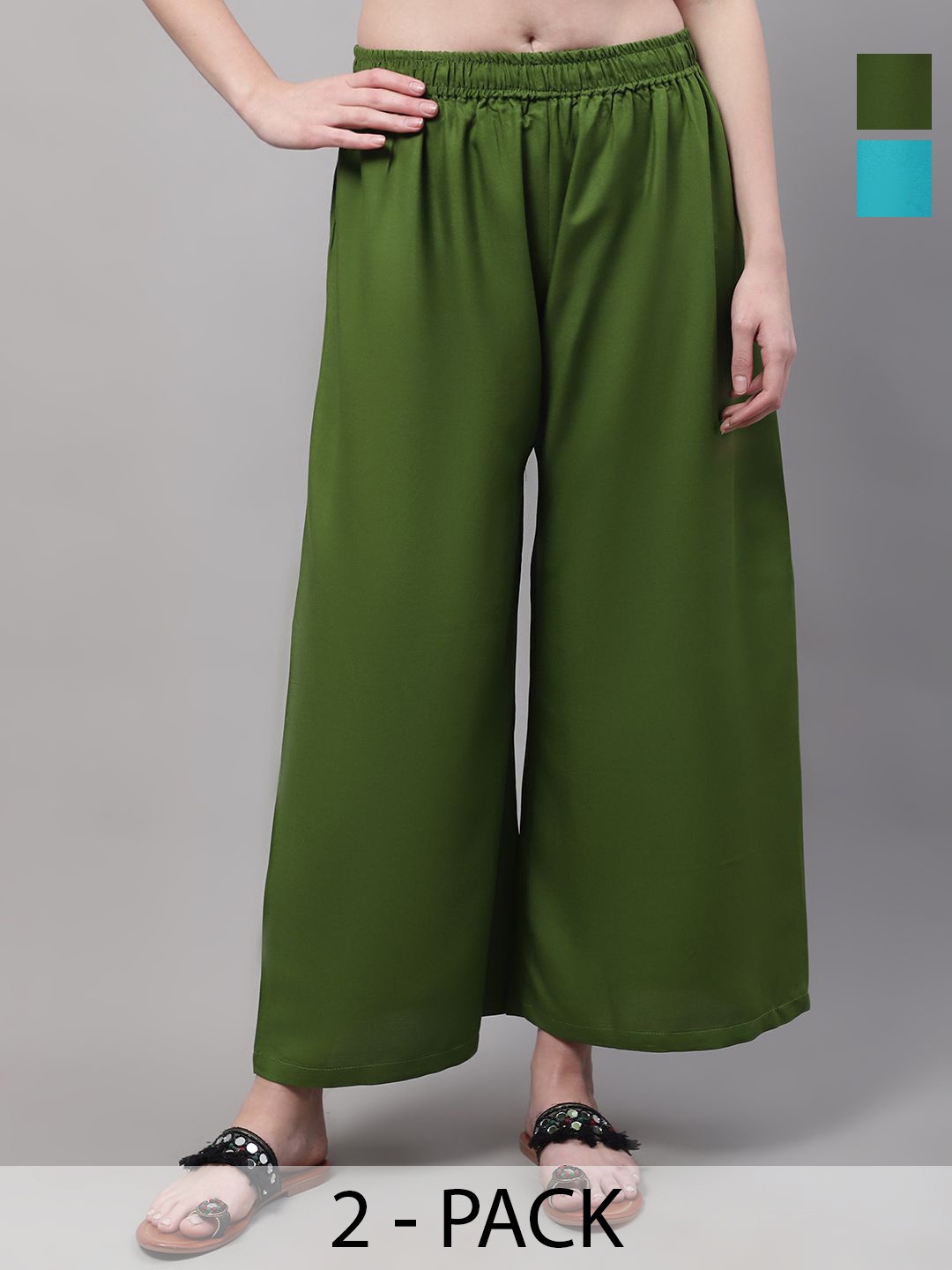 

Valles365 by S.C. Women Pack Of 2 Flared Ethnic Palazzos, Green