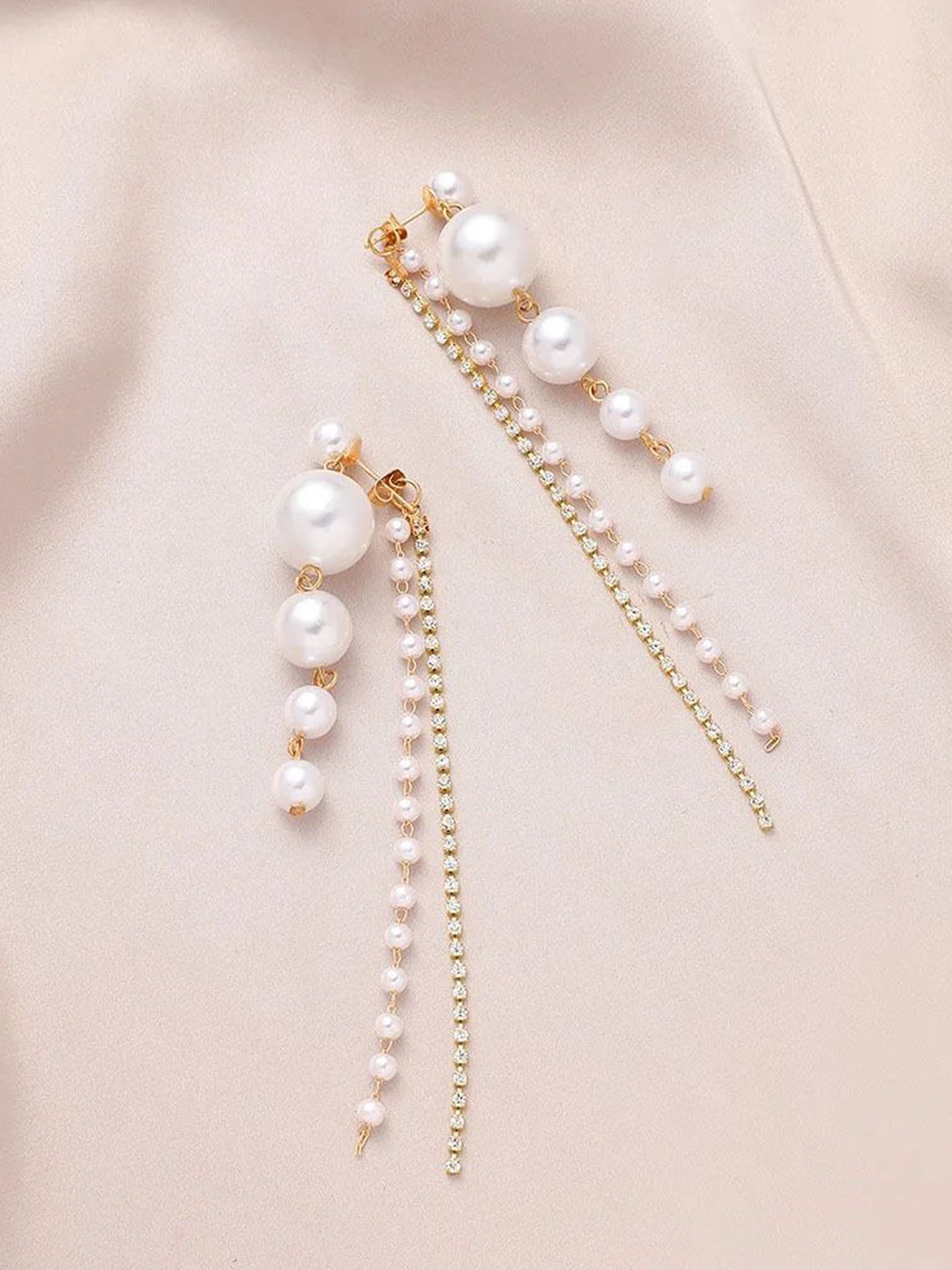 

Celestique Pearls Spherical Shaped Korean Drop Earrings, Gold