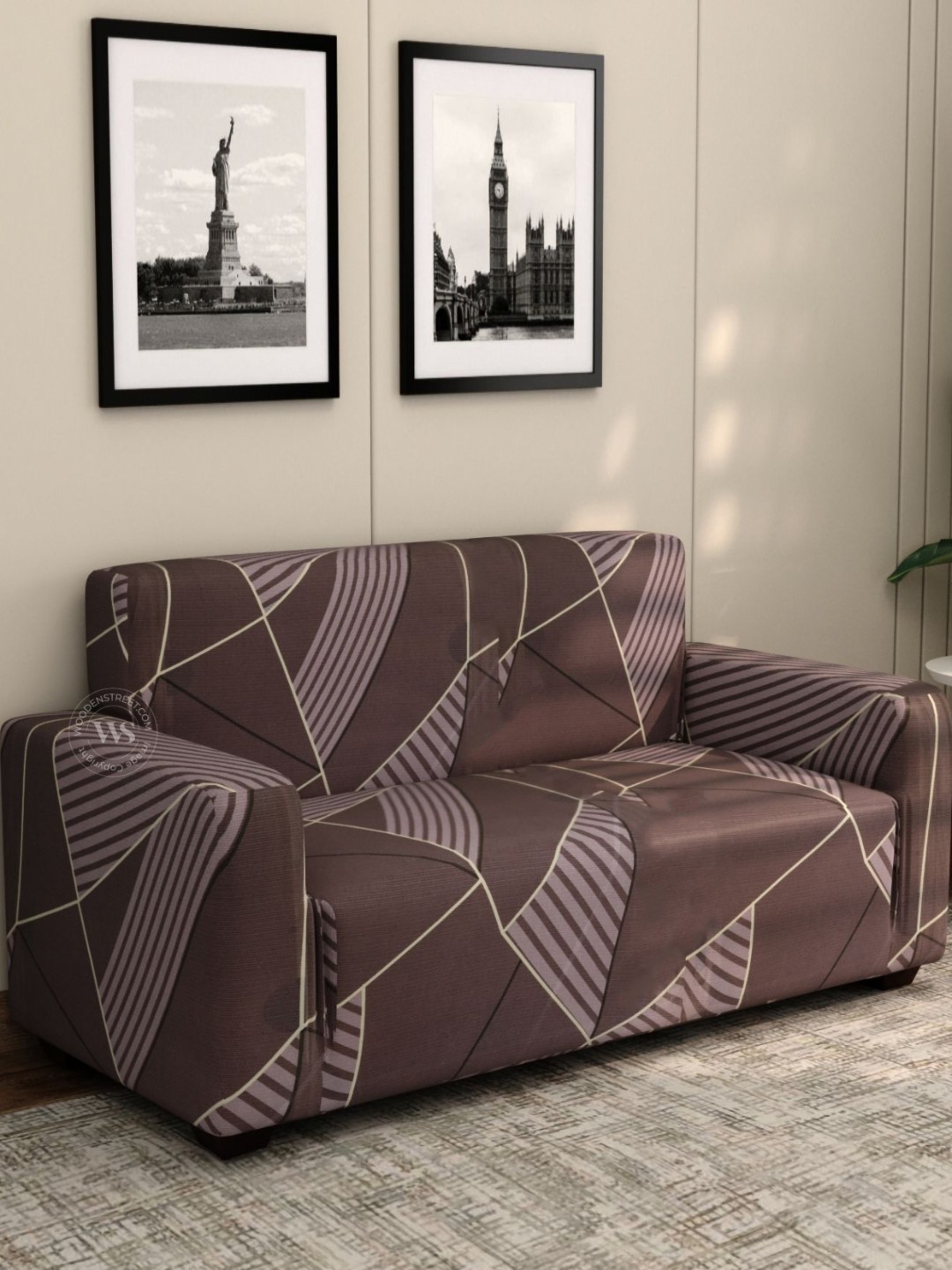 

WOODEN STREET Cason Grey & Brown Printed 2 Seater Sofa Cover