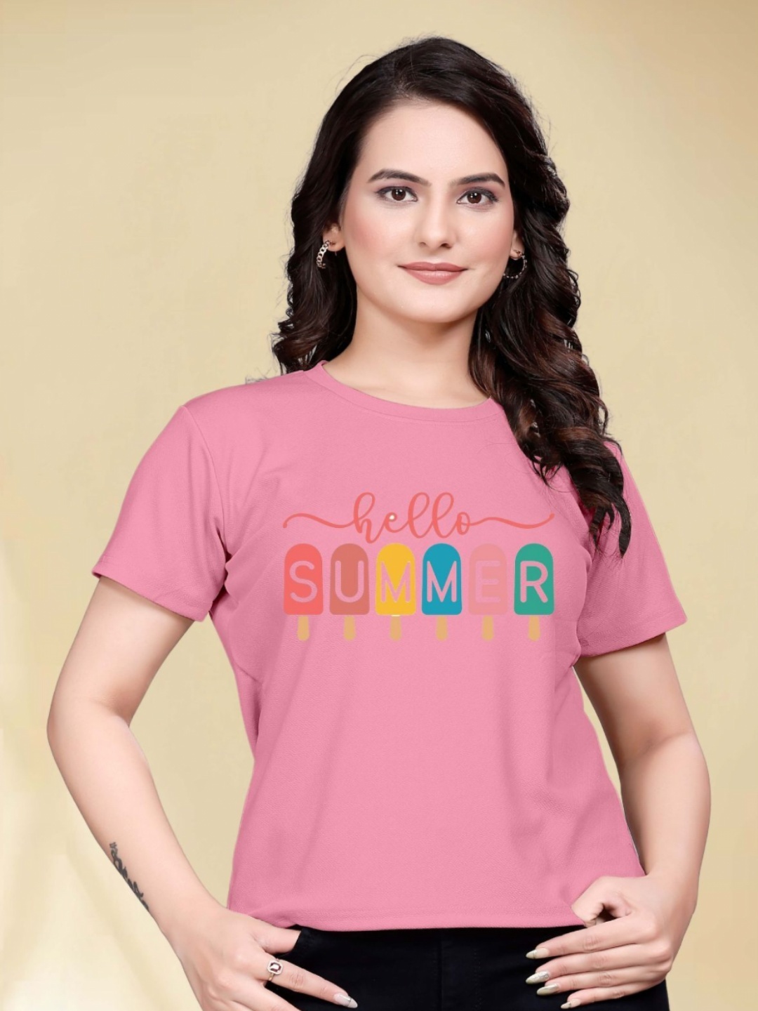 

Moda Rapido Women Printed Round Neck Tshirt, Pink