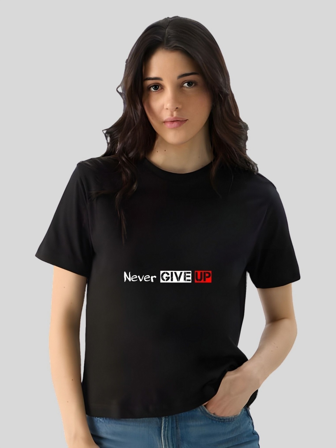 

Moda Rapido Women Typography Printed Round Neck Cotton T-shirt, Black