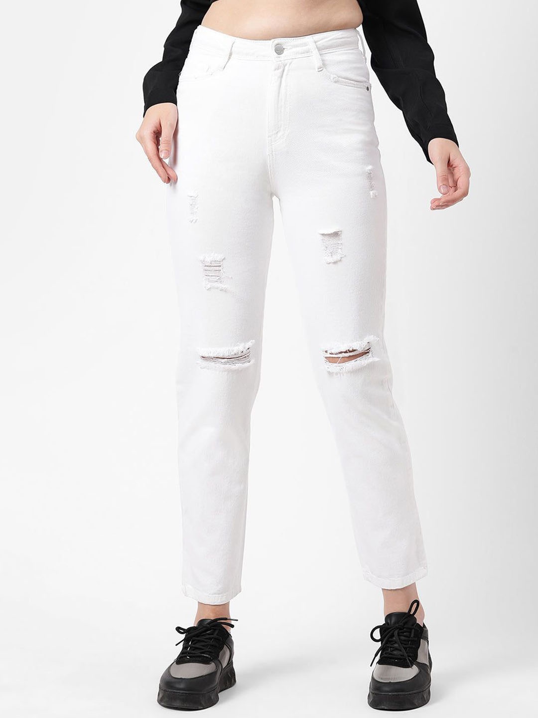 

Kraus Jeans Women High-Rise Mildly Distressed Light Fade Jeans, White