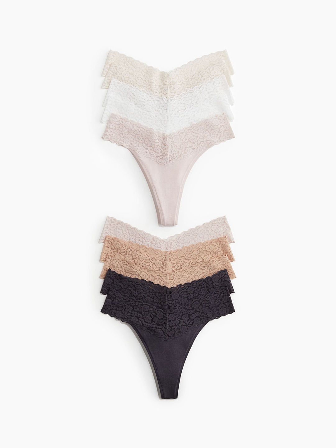 

H&M 10-Pack Lace Thong Briefs, Beige