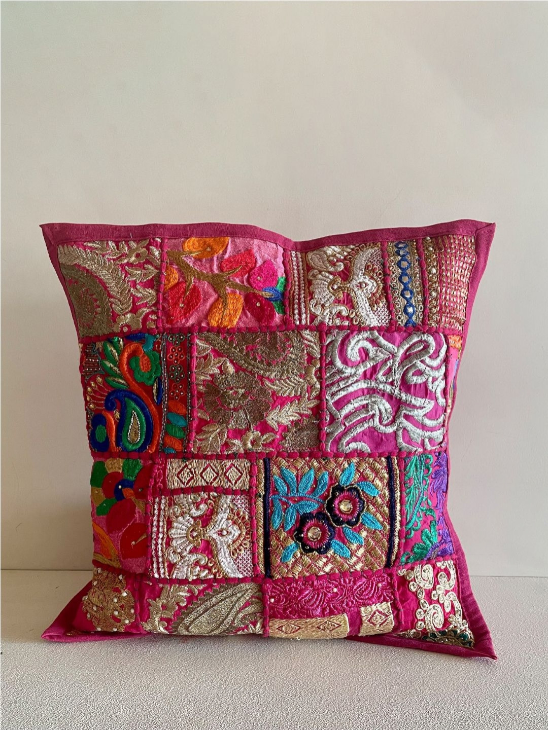 

Atrangi Studio 2 Pieces Ethnic Motifs Patchwork Square Cushion Covers, Pink