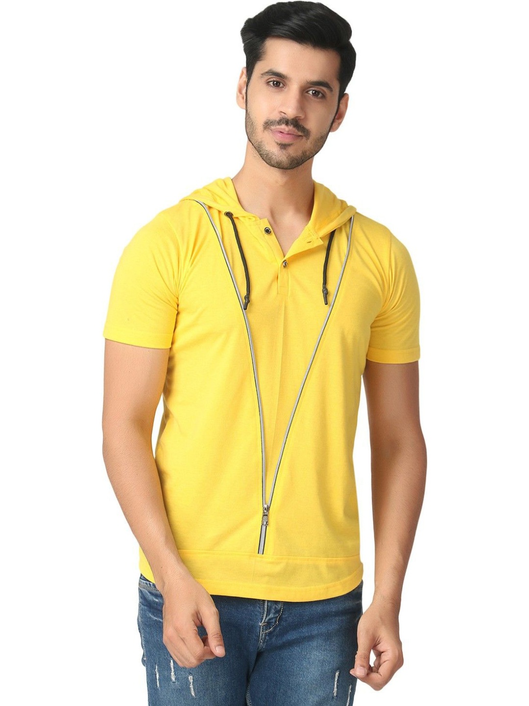 

Black Collection Men Solid Hood Cotton T-shirt, Yellow