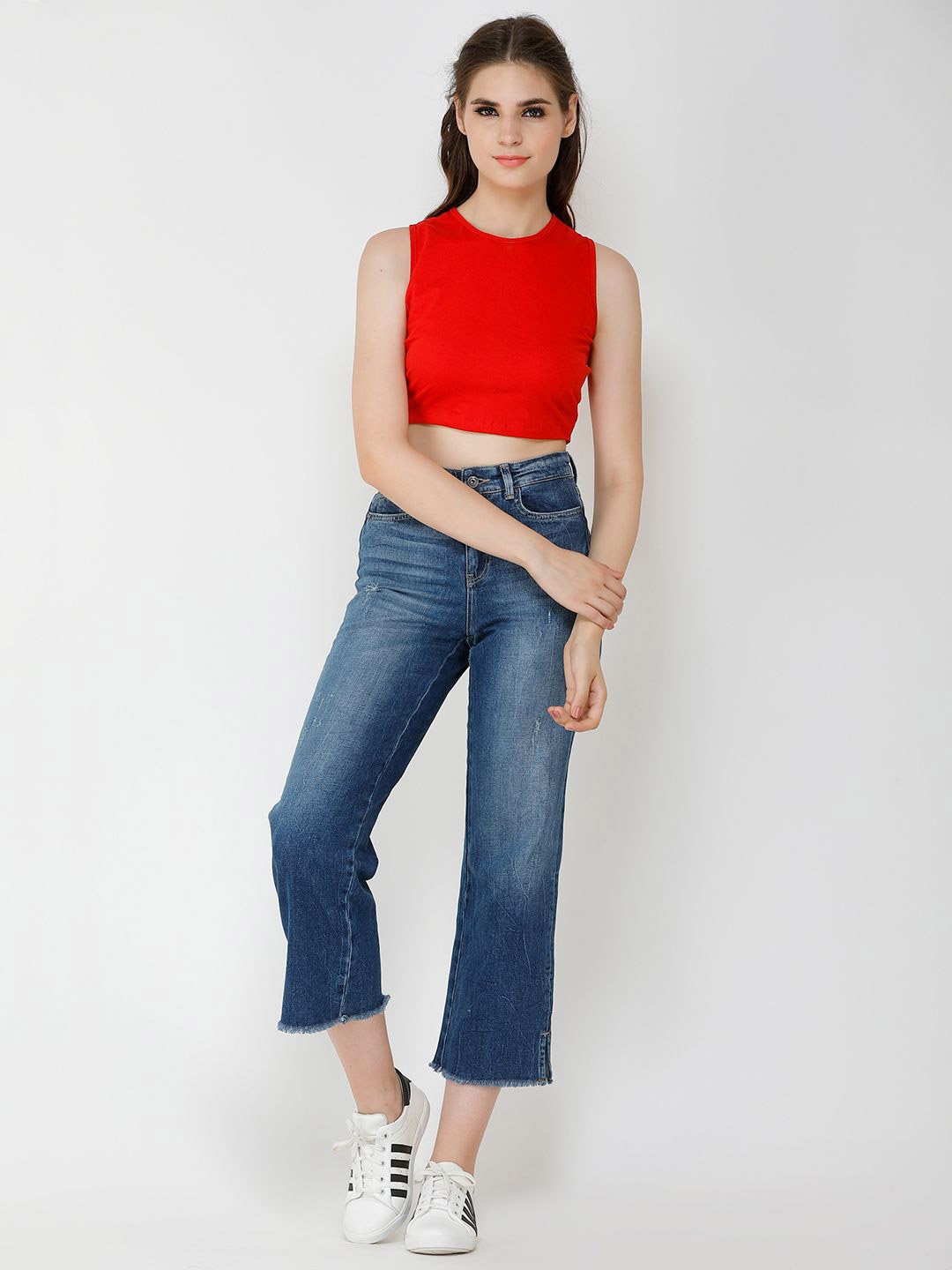 

Moda Rapido Women Round Neck Cotton Fitted Crop Top, Red