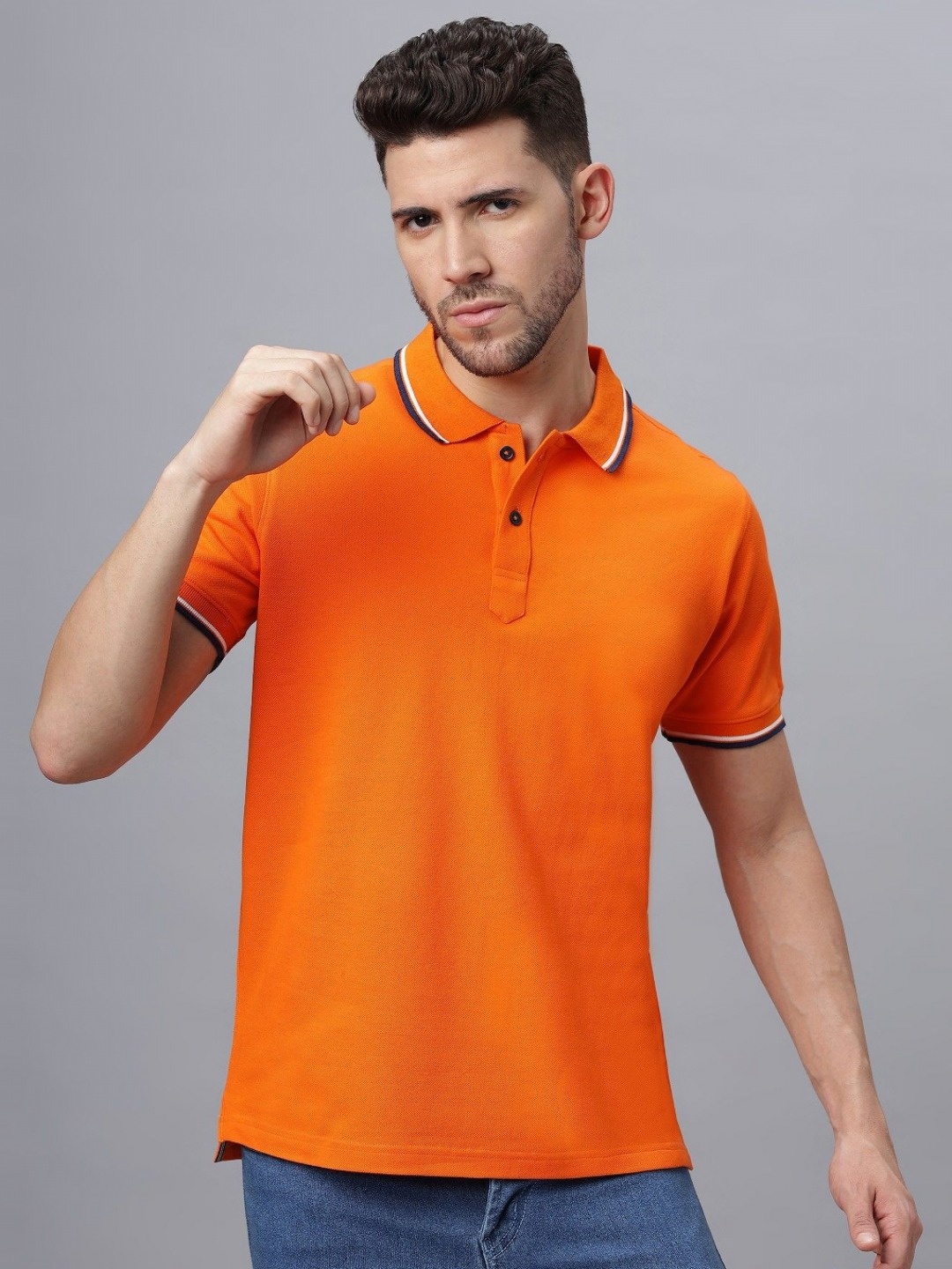 

NEON CHILLIE Men Solid Polo Collar Cotton T-shirt, Orange