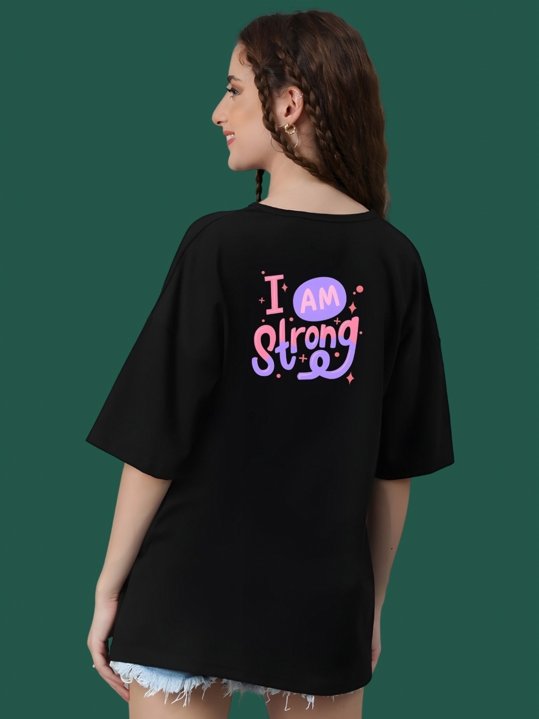 

DressBerry Women Typography Printed Round Neck Cotton Oversized T-shirt, Black