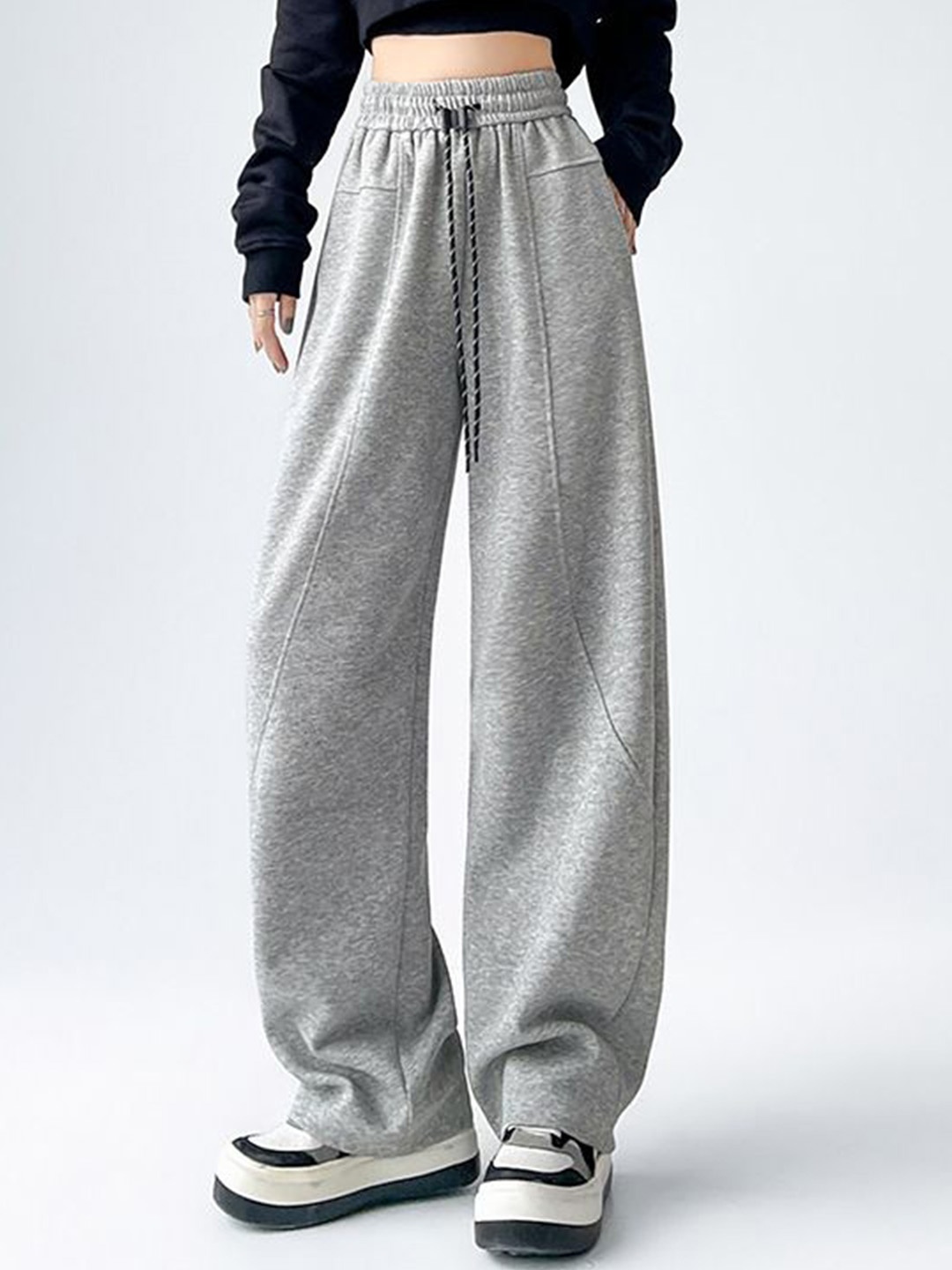 

DressBerry Women Loose Fit High-Rise Trousers, Grey