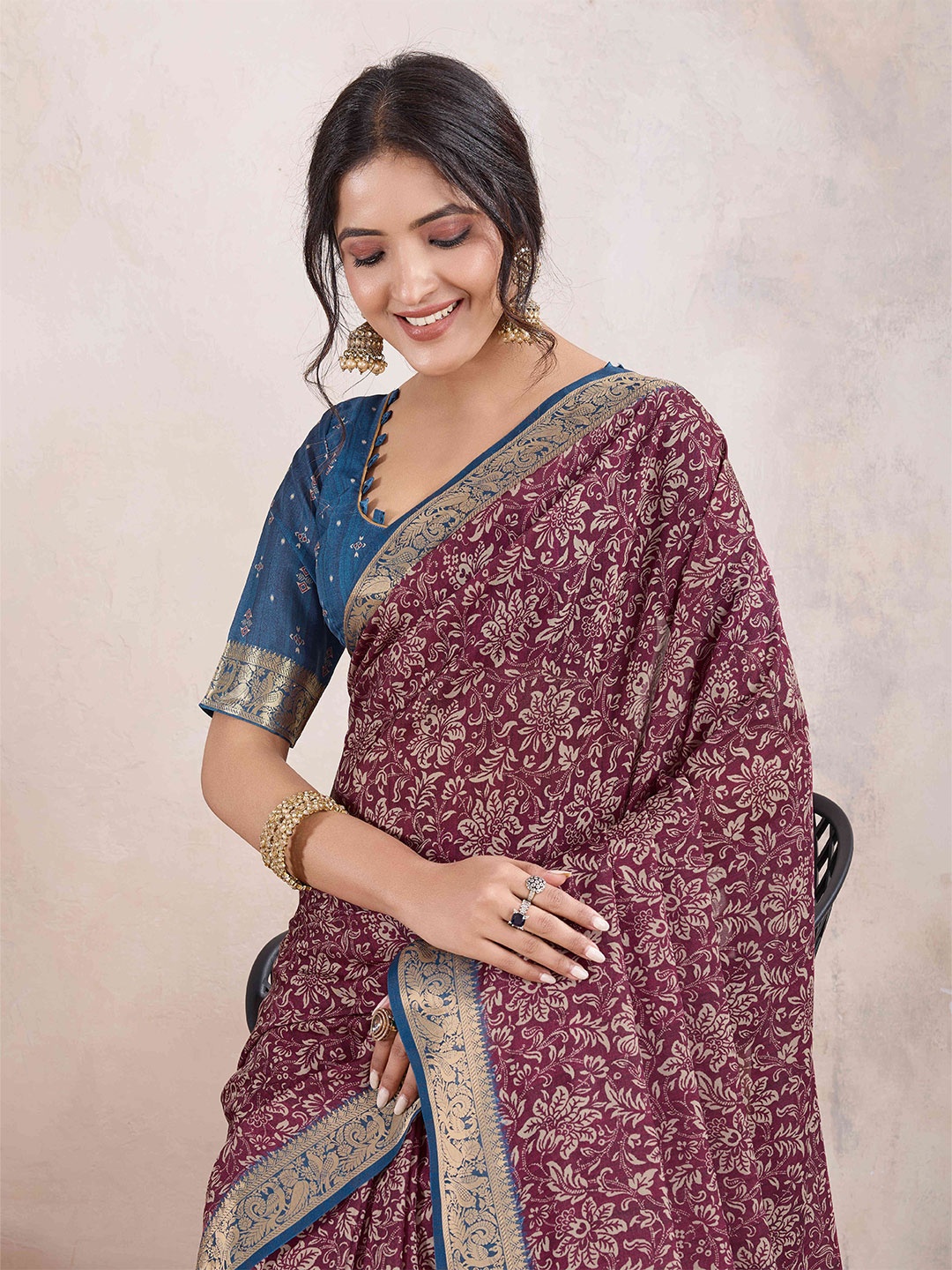 

Mitera Dabu Zari Pure Crepe Dabu Saree, Purple