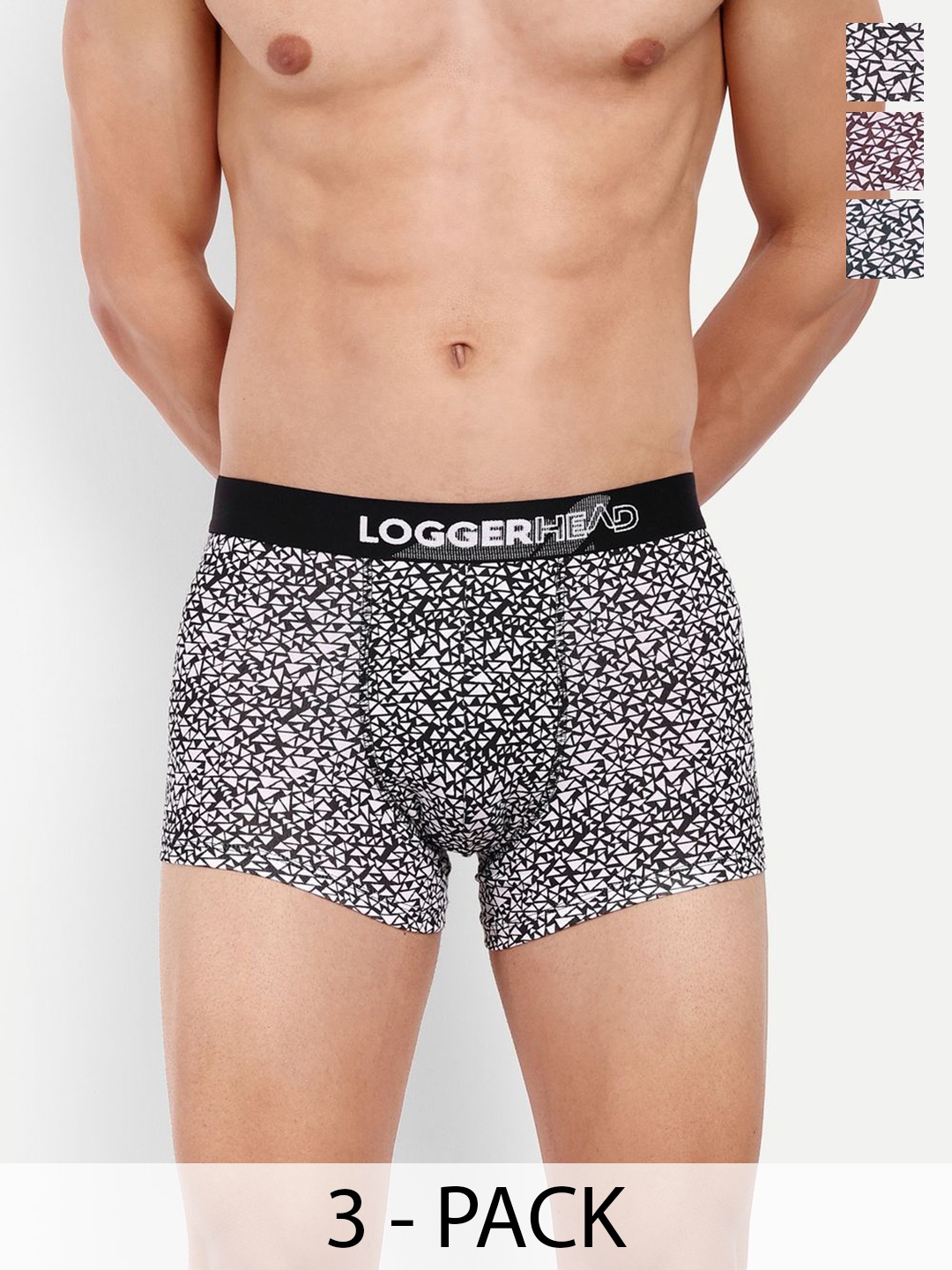 

LOGGERHEAD Pack Of 3 Printed Cotton Short Trunks LHPT006-WINE-BLACK-NAVY, Red