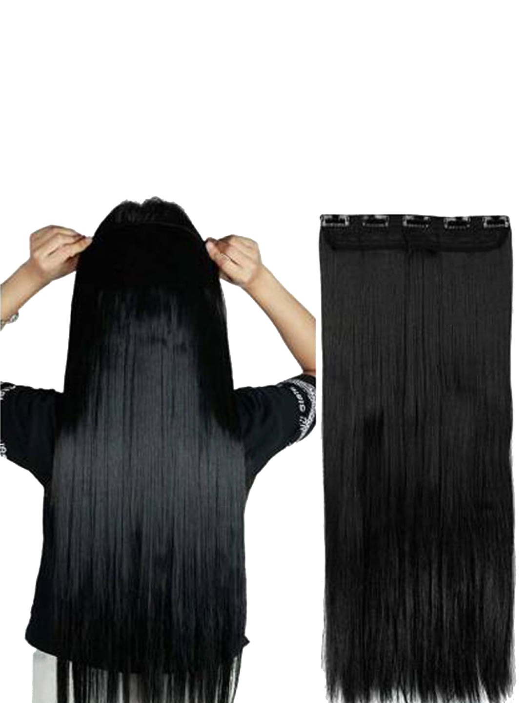 

camola deva Straight Clip-In Hair Extension - Black- 20 Inch