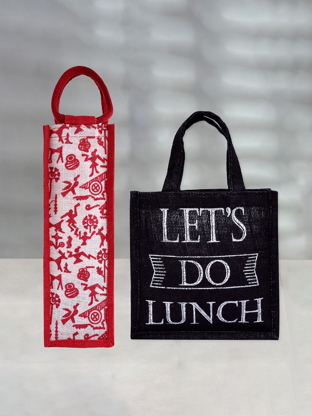 

Kuber Industries Set of 2 Other Prints Lunch bags Travel Accessory, Black