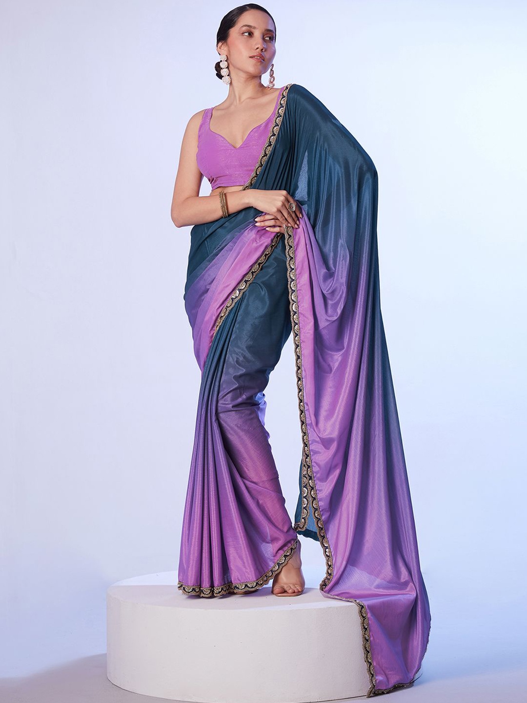 

Satrani Ombre Dyed Saree, Purple