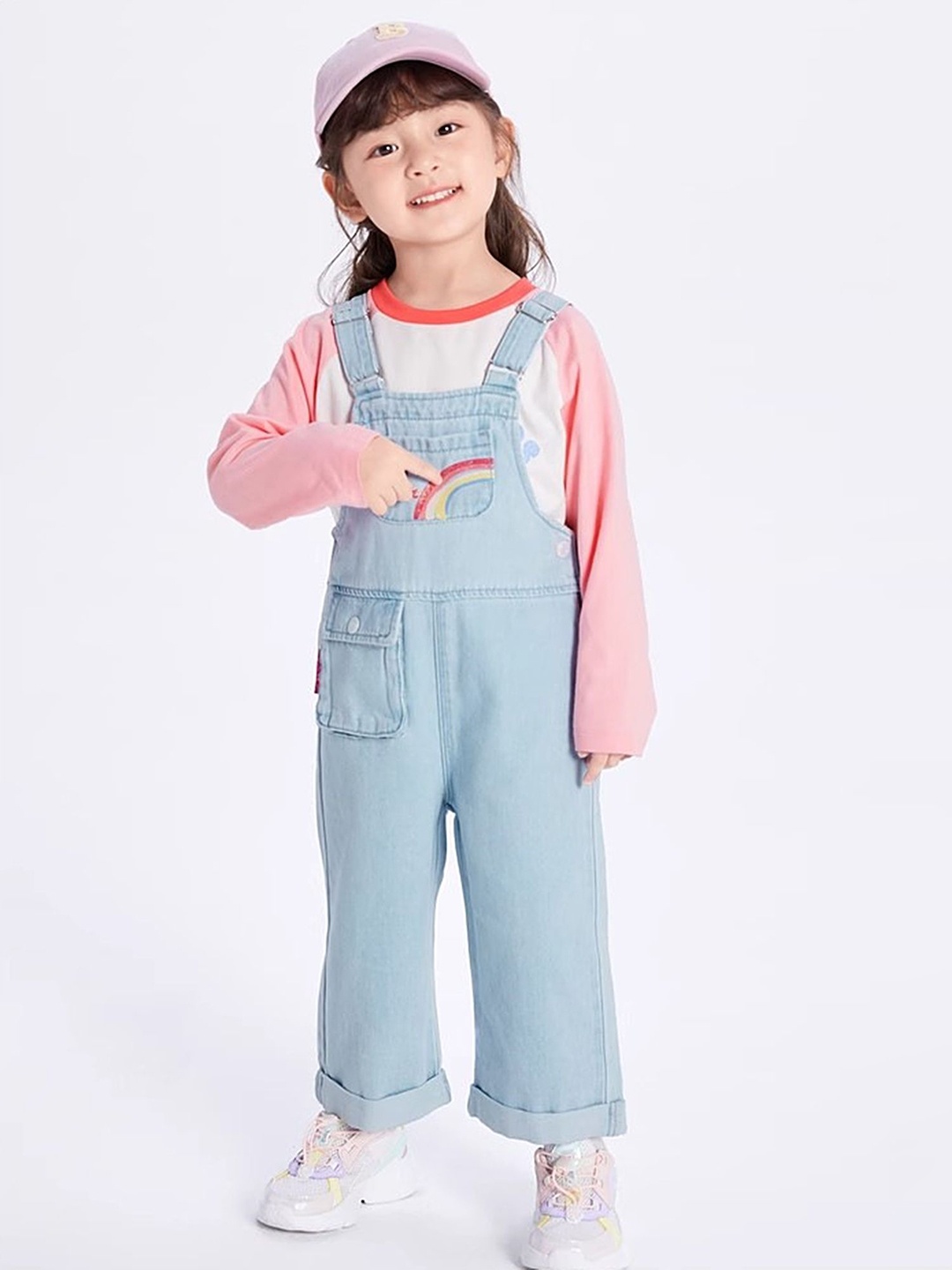 

LULU & SKY Girls Denim Embellished Dungarees, Blue