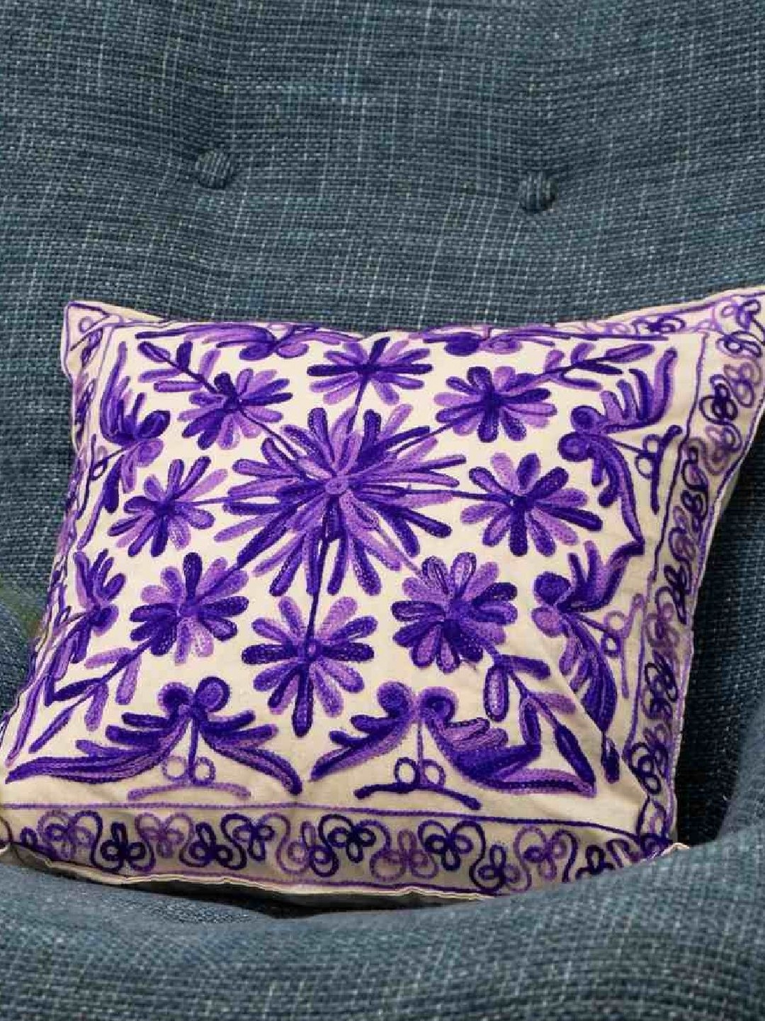 

Atrangi Studio Violet Aari Floral Embroidery Cotton Square Cushion Covers