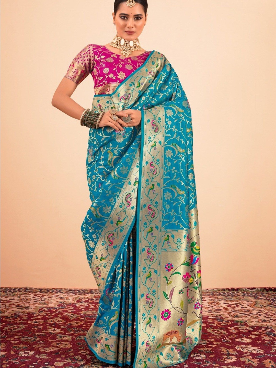 

MySilkLove Women Sapphire Blue Woven Paithani Saree