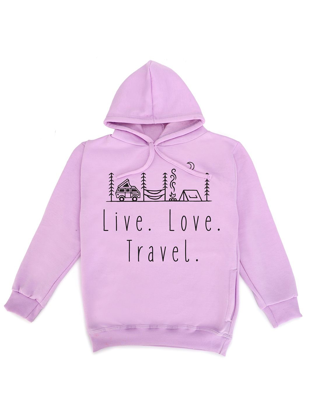 

Fabvio Plus Kids Graphic Print Woolen Ribbed Hem Hooded Sweatshirts, Lavender