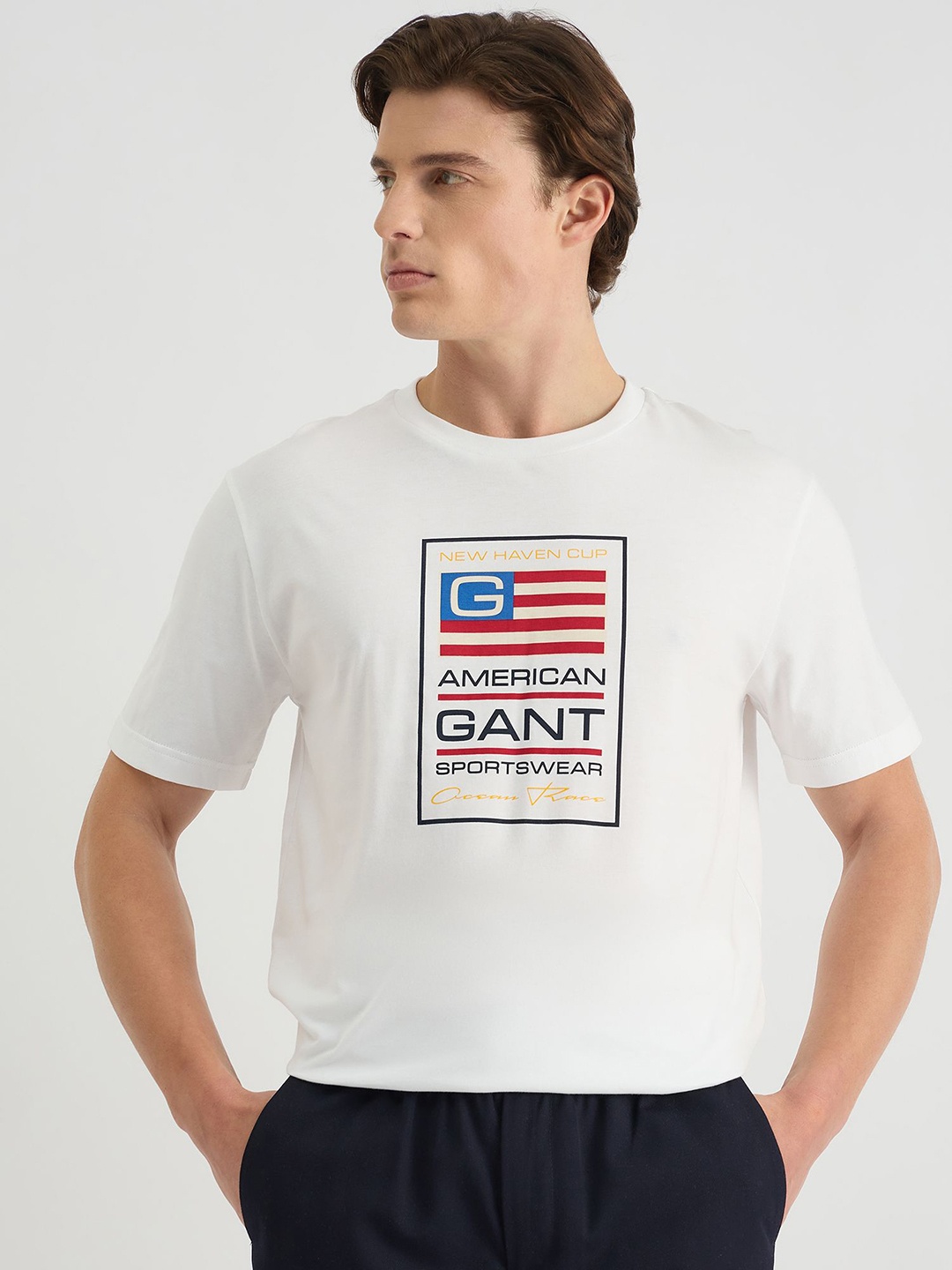

GANT Men Typography Printed Round Neck Cotton T-shirt, White