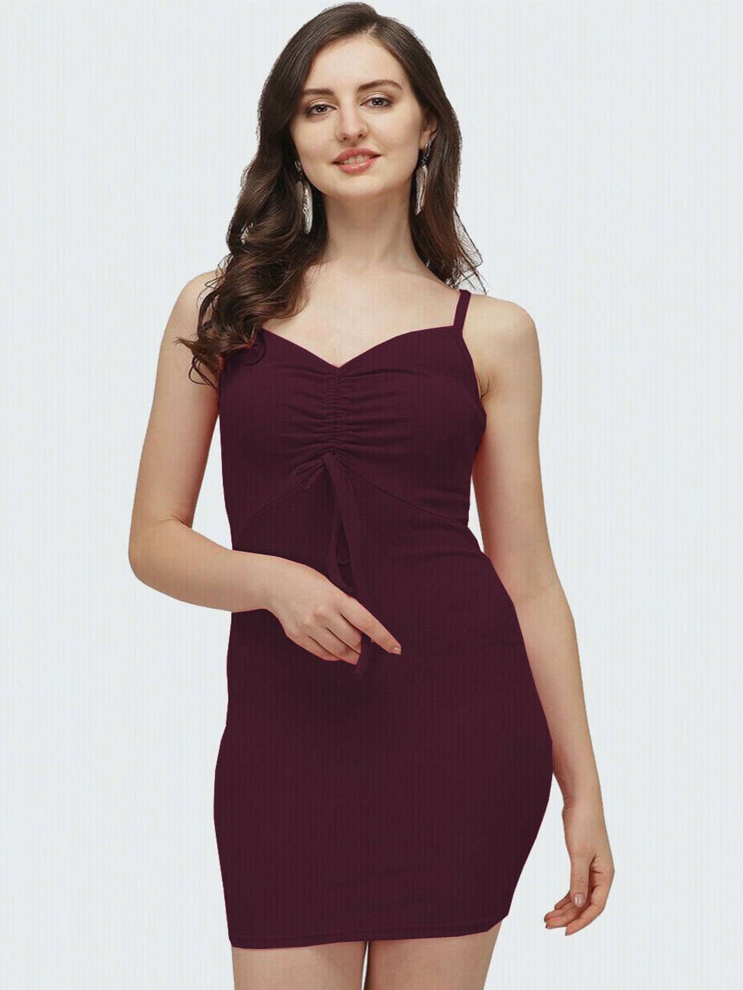 

Moda Rapido Women Crepe Bodycon Short Dress, Burgundy