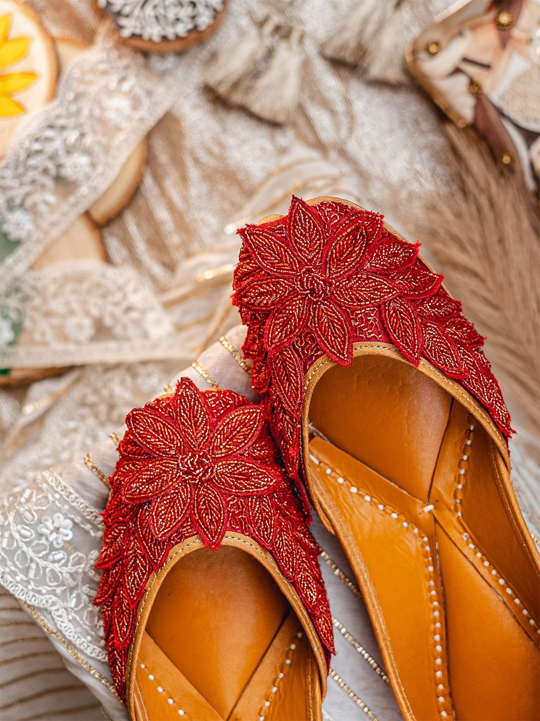 

NR By Nidhi Rathi Women Embroidered Mojaris Flats, Red