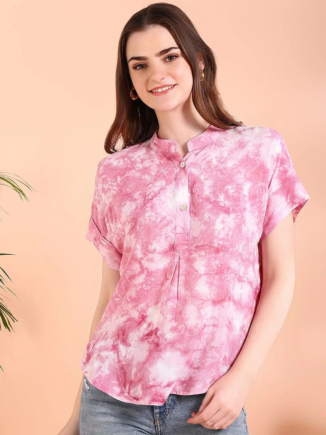 

Moda Rapido Women Classic Opaque Printed Casual Shirt, Pink