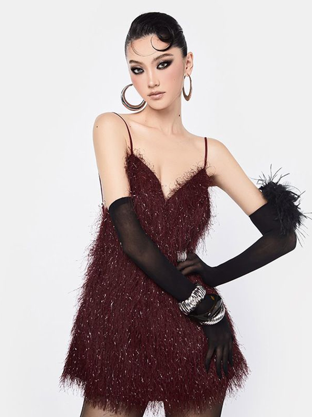 

StyleCast Women Self Design A-Line Mini Dress, Maroon