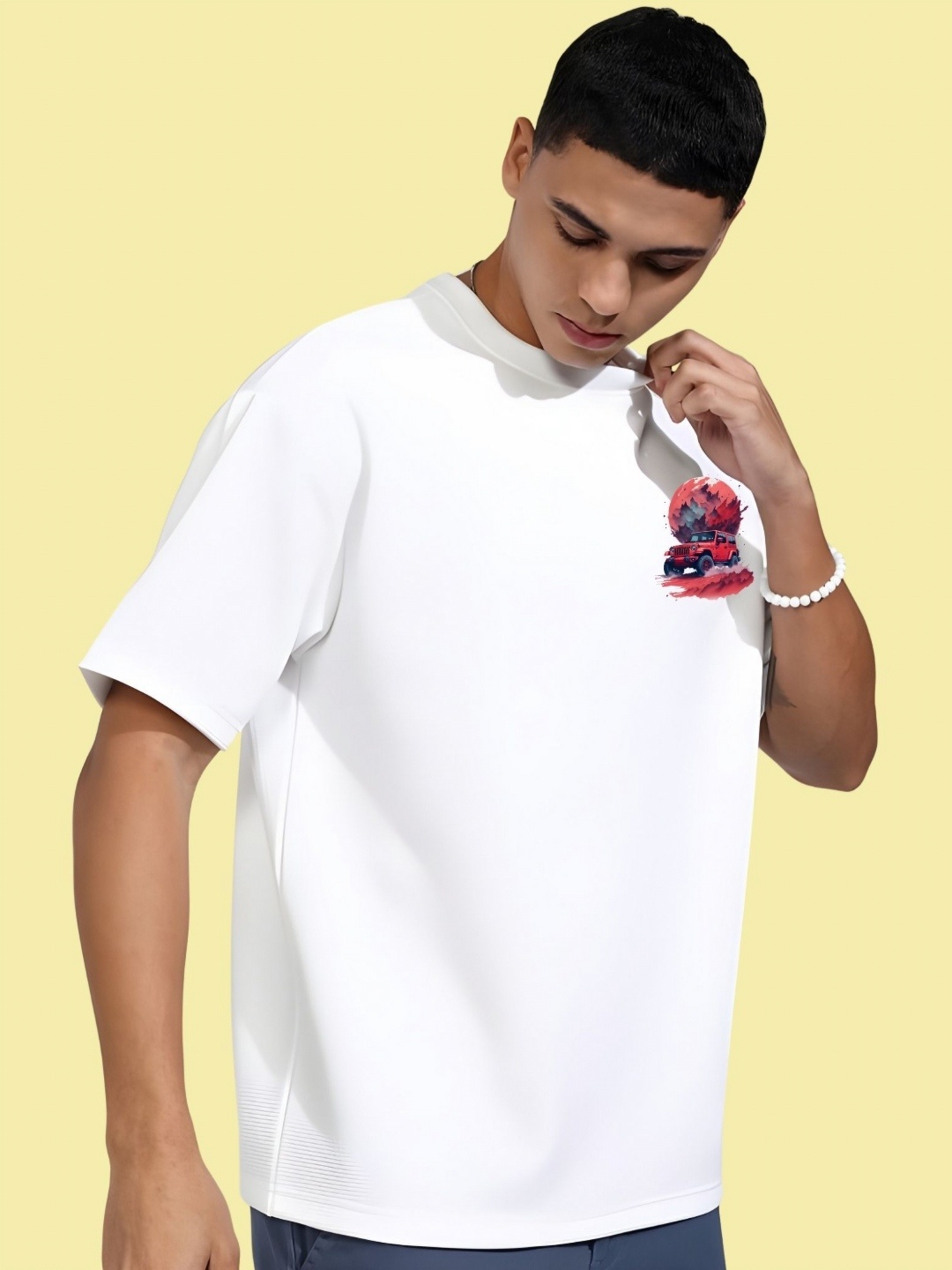 

THE BEETEL HOUSE Men Drop-Shoulder Sleeves T-shirt, White